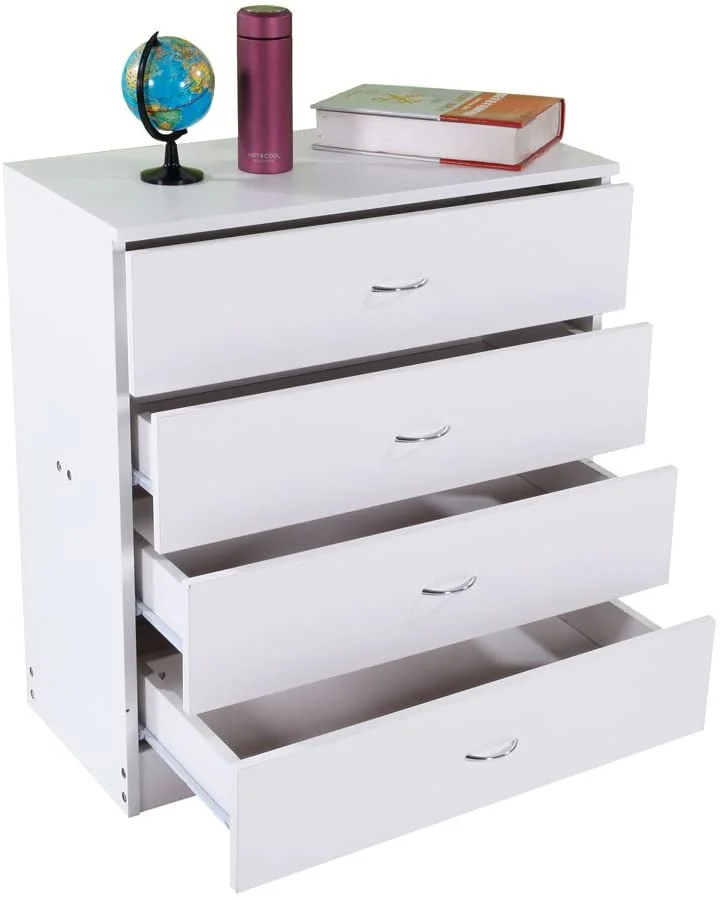 RUNFAYBIU Nightstand with 4 Drawers Wood Vertical Dresser Tower Bedside Bedroom End Table Chest for Home Office White