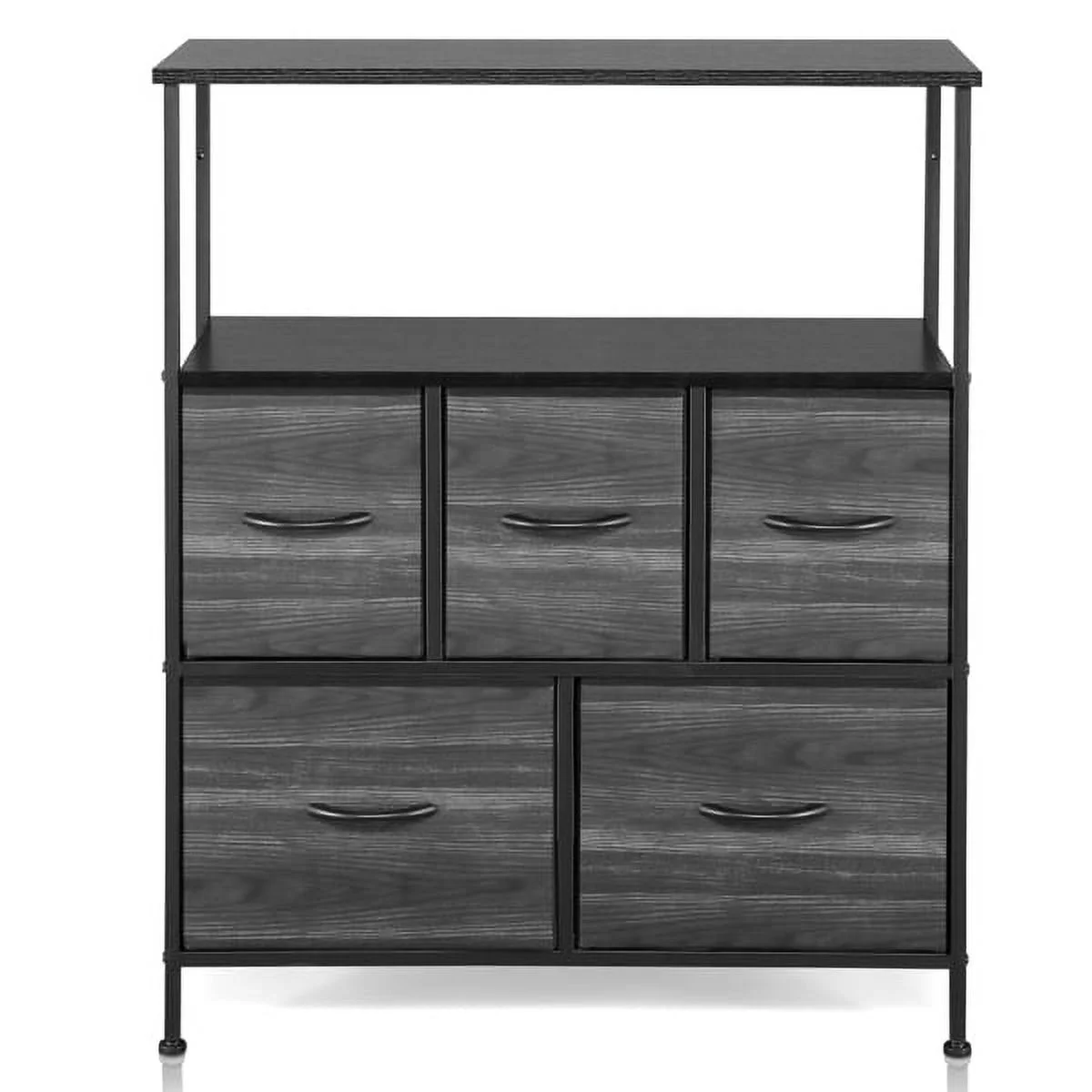 SYTHERS Fabric Dresser with Top Shelf and 5 Drawers, Storage Organizer Unit with Fabric Bins for Closet, Living Room, Hallway, Dark Grey
