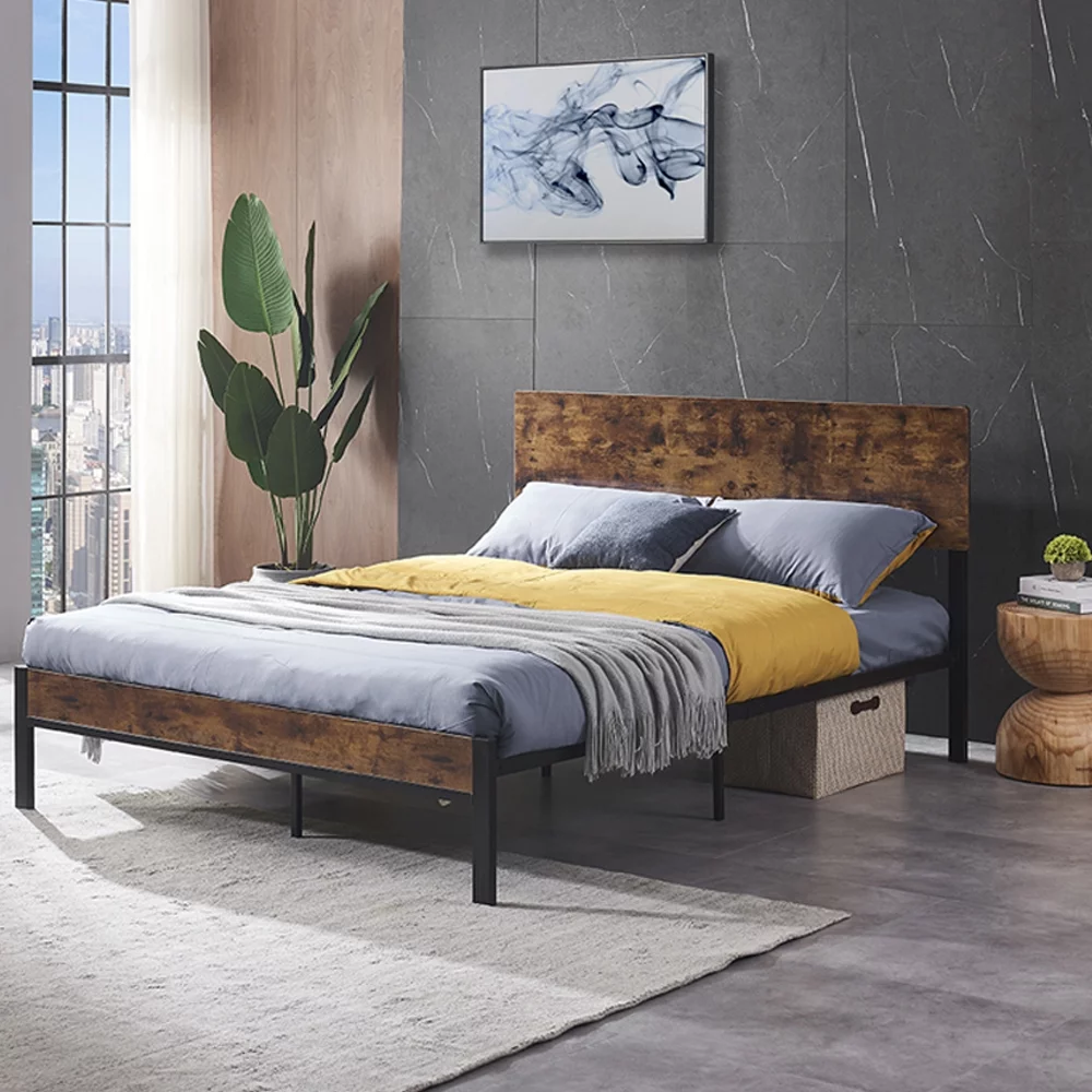 SYNGAR Black Iron Platform Bed Frame King Size with Vintage Headboard and Footboard, Metal King Bed Frame Mattress Foundation with Strong Slat Support