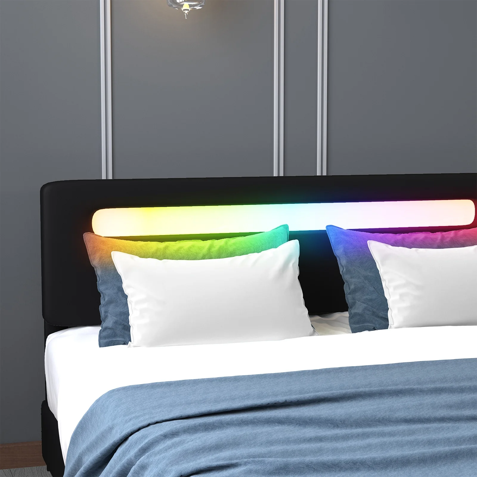 ijuicy LED Bed Frame Full Size with Adjustable LED Lights Headboard Upholstered Platform Bed with 4 Storage Drawers, No Box Spring Needed, Easy Assembly,Black