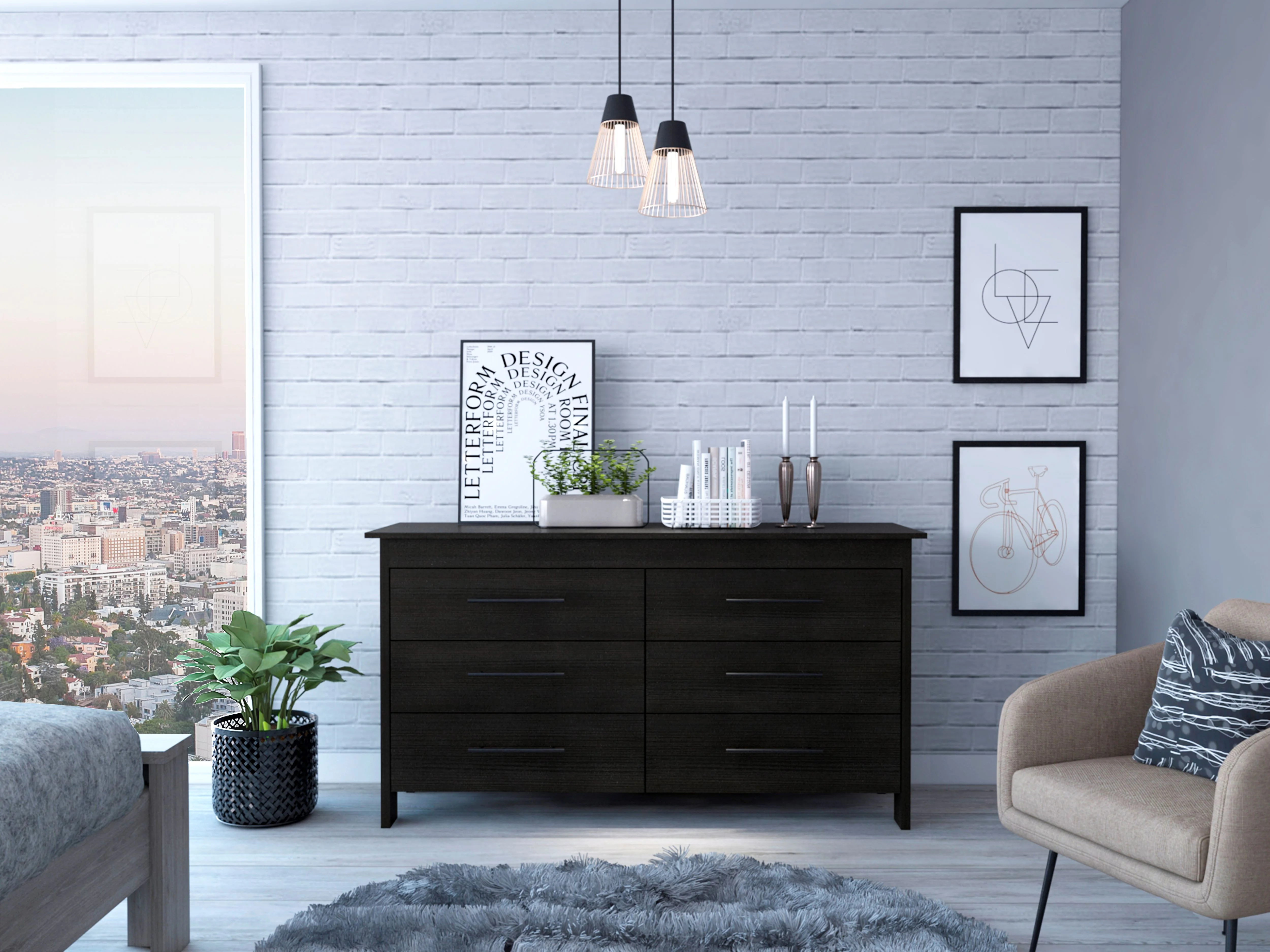 CoSoTower 6 Drawer Double Dresser Wezz, Bedroom, Black