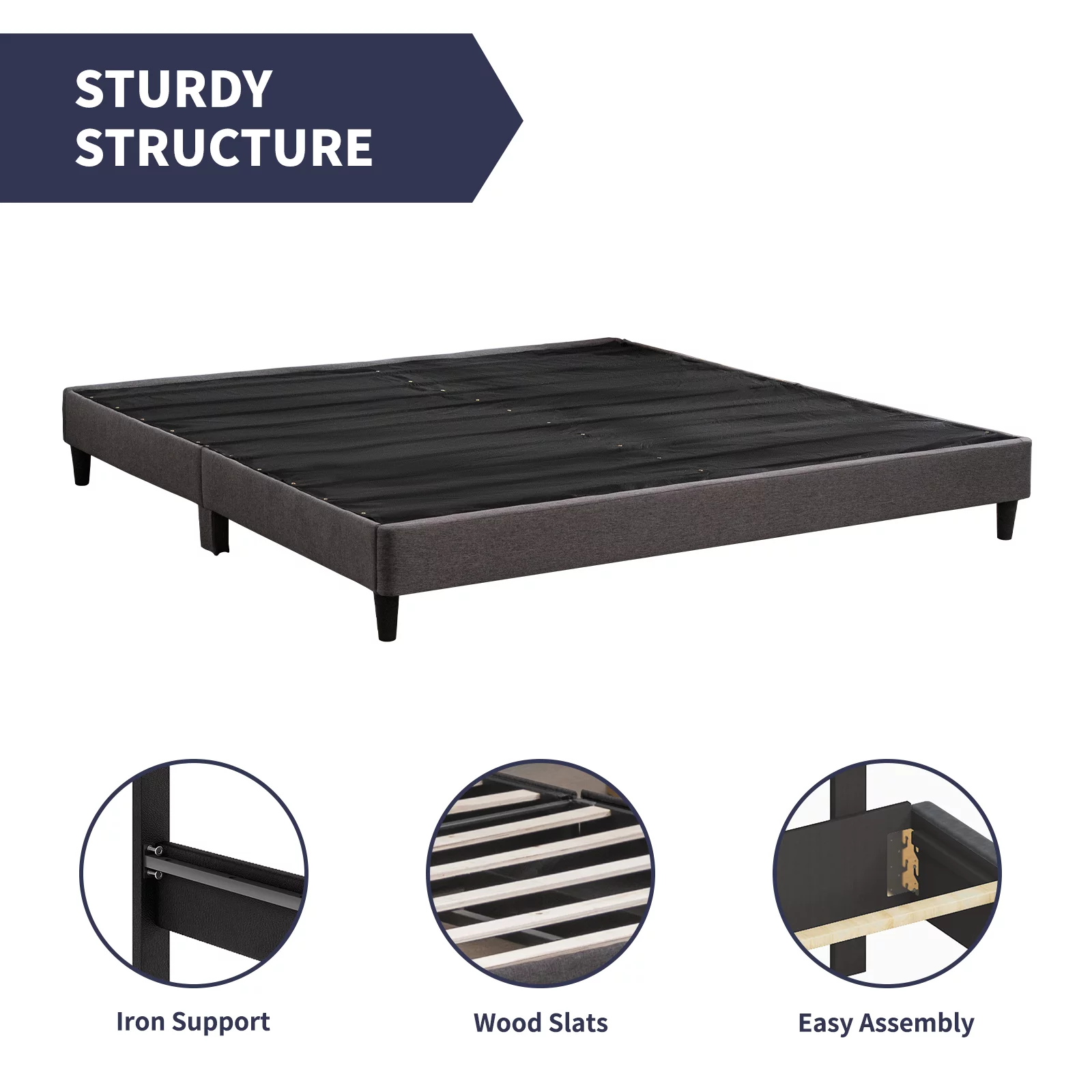 ZAFLY California King Size Bed Frame, Linen Platform Bed Frame with Wood Slat Support, Wooden Bed Frame, No Box Spring Needed, Easy Assembly, Dark Grey