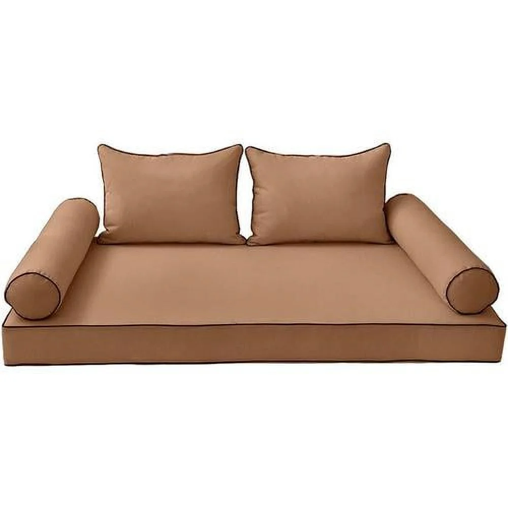 MH GLOBAL 5PC Contrast Pipe Outdoor Daybed Mattress Bolster Pillow Fitted Sheet Cover Style4 -XL Size AD104