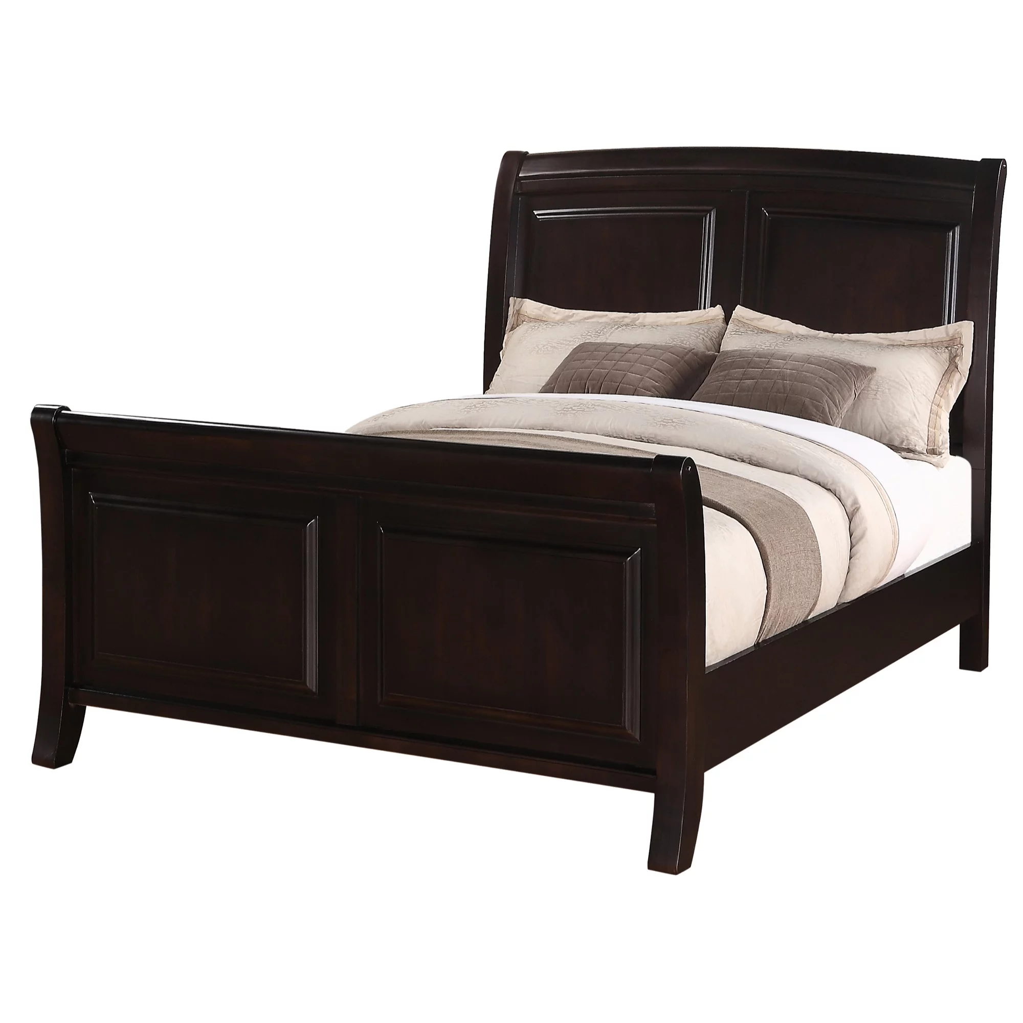 Passion Furniture Ashford Panel Beds, Cappuccino - Queen Size