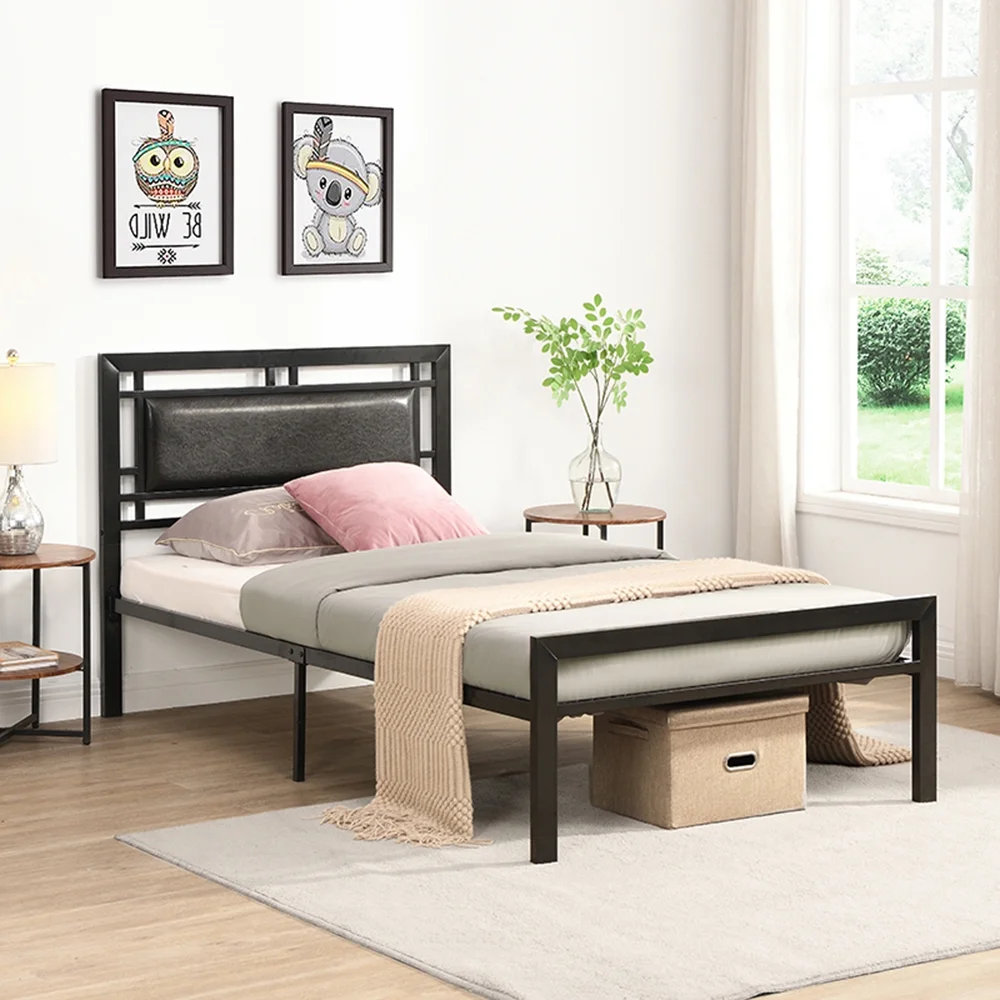 Twin Size Metal Bed Sturdy System Metal Bed Frame,Modern Style and Comfort to Any Bedroom,Black