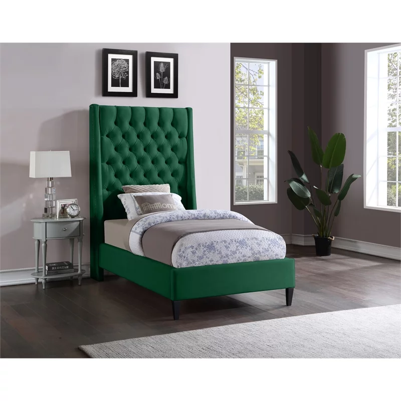 Meridian Furniture Fritz Green Velvet Twin Bed