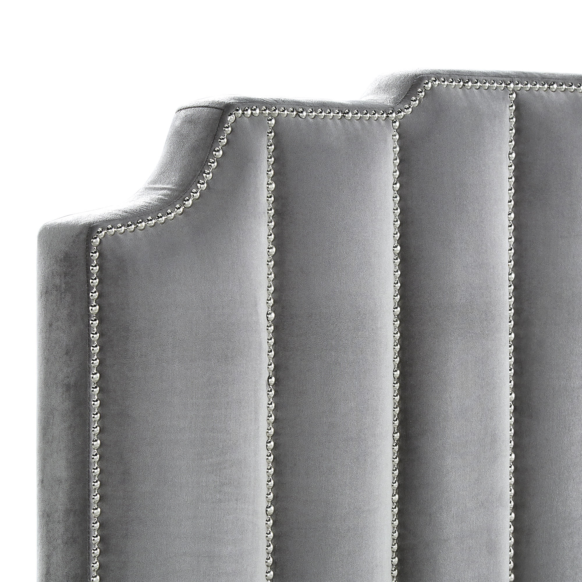 Weston Home Armenthine Velvet Upholstered Nailhead Queen Headboard, Gray Finish