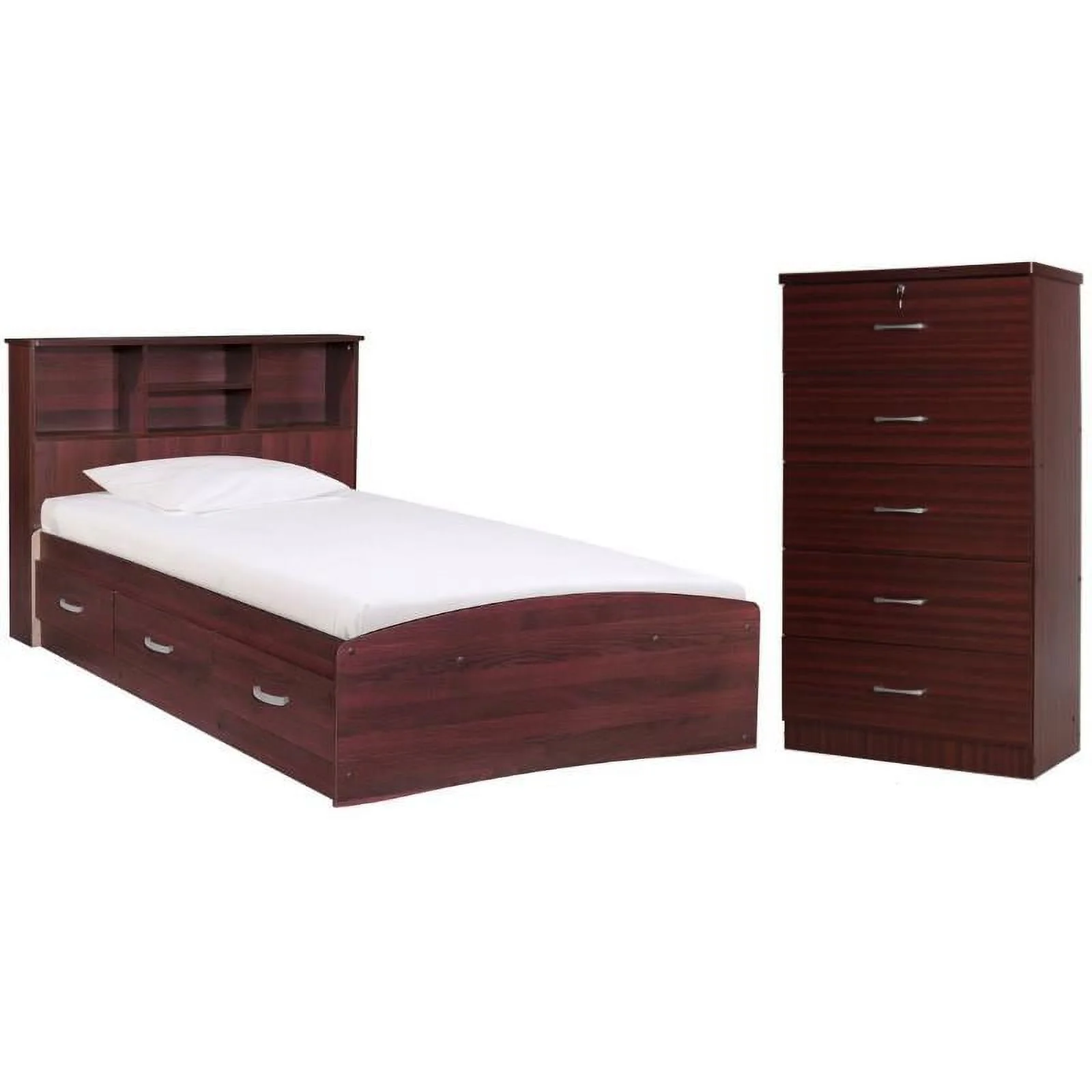 Home Square 2-Piece Set with Twin Captains Bed & 5-Drawer Chest Bedroom Dresser
