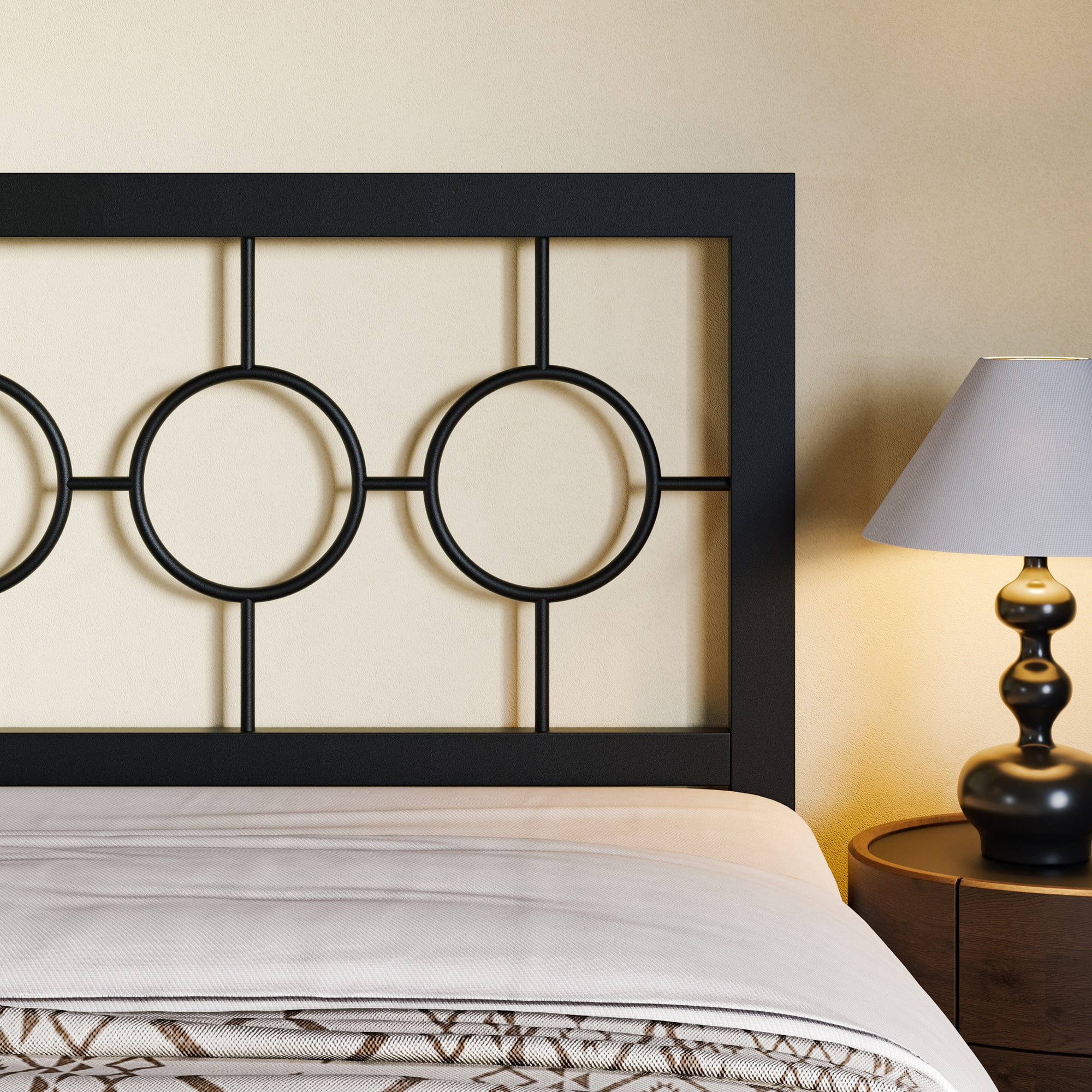 Sha Cerlin Black King Size Metal Platform Bed Frame with Vintage Headboard & Footboard, Adult