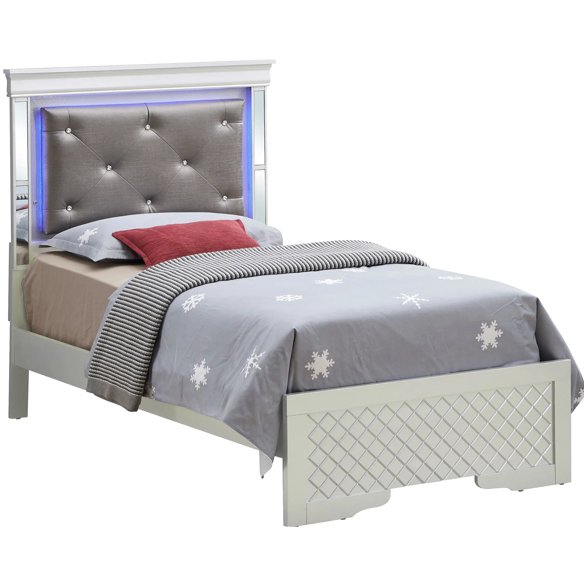Passion Furniture  Verona Silver Champagne & Black Twin Panel Beds