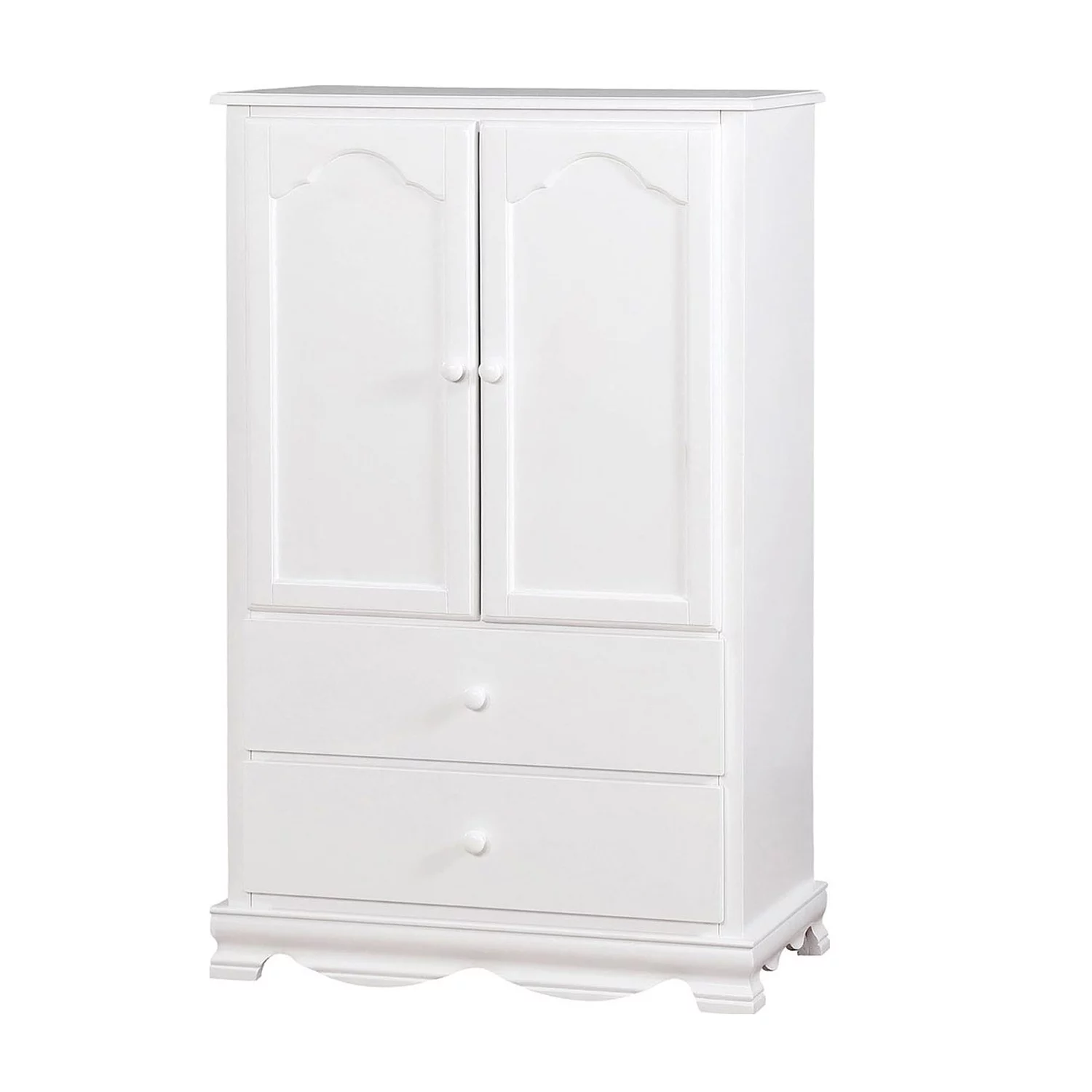 Benjara 51 Inch 2 Drawer Wooden Armoire with Arched Base, White