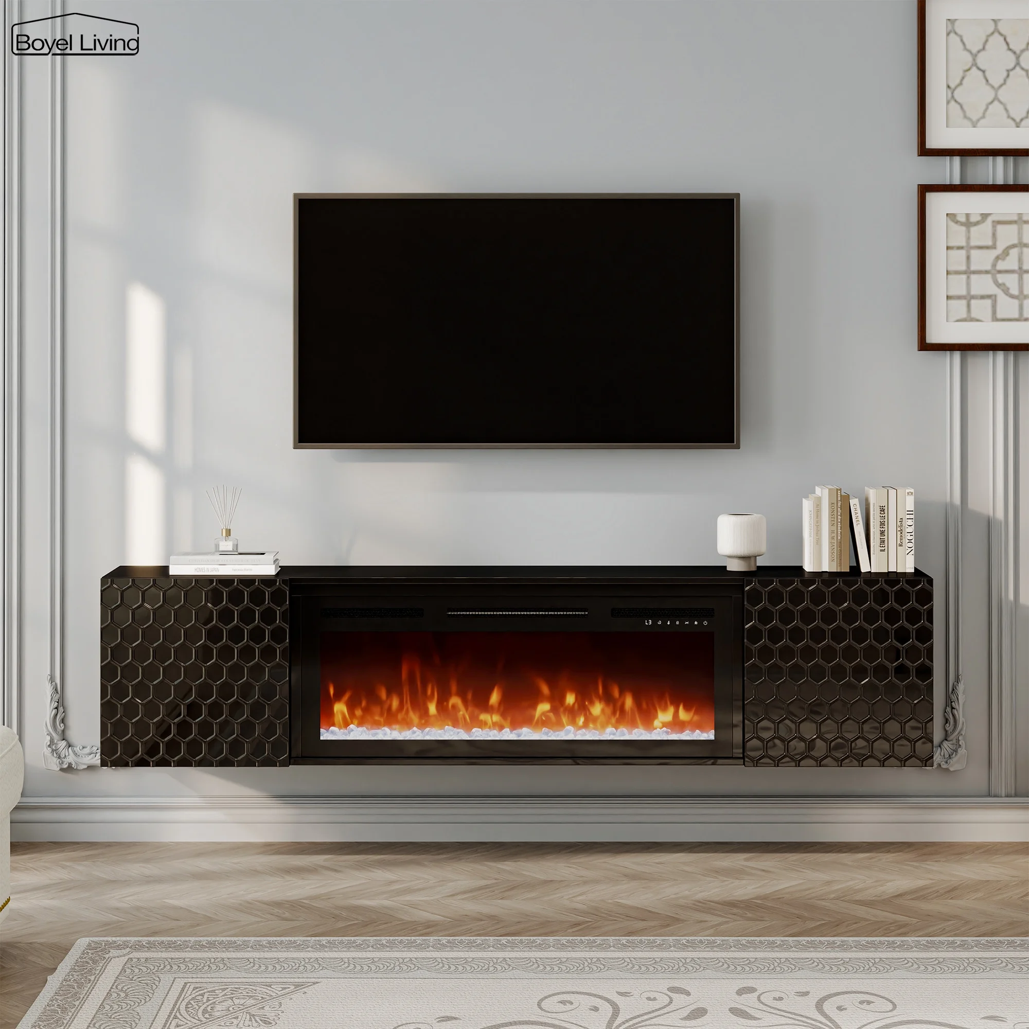 Boyel Livng Floating Fireplace TV Stand, Wall Mounted TV Console w/ 36