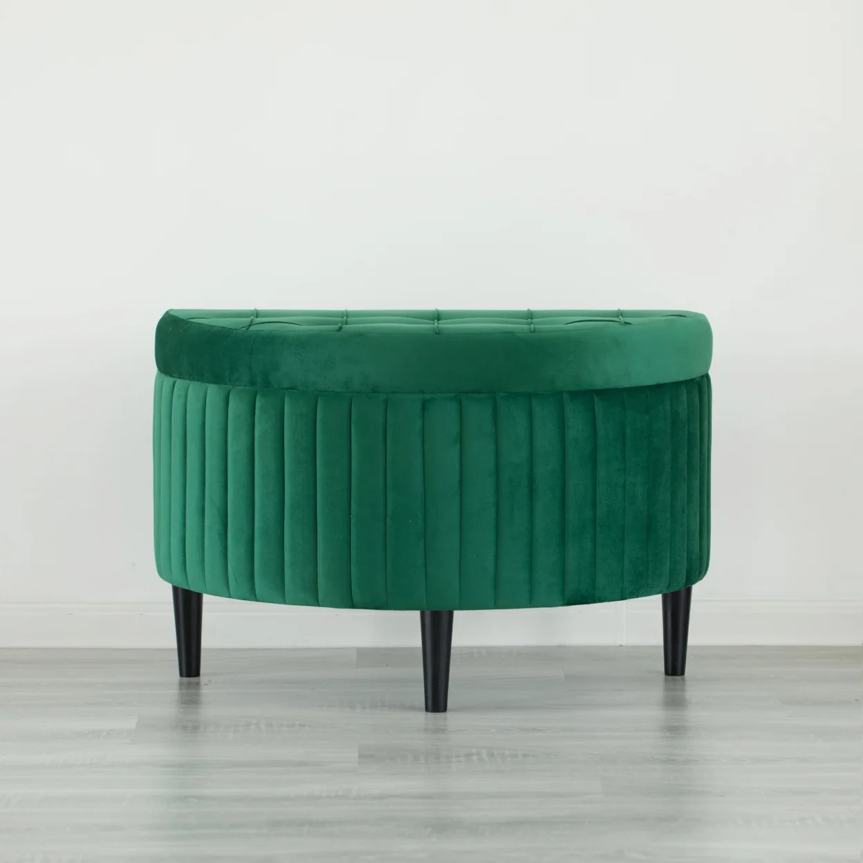 Fabulaxe  21.5 x 33.25 x 15.75 in. Half Moon Modern Velvet Tufted Storage Ottoman Bench, Green