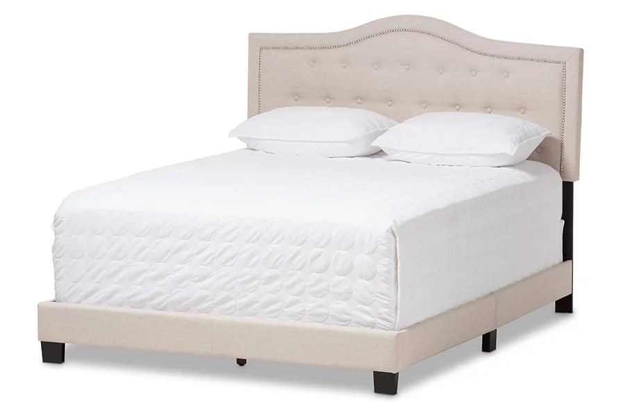 Baxton Studio Emerson Light Beige Fabric Upholstered Queen Size Bed