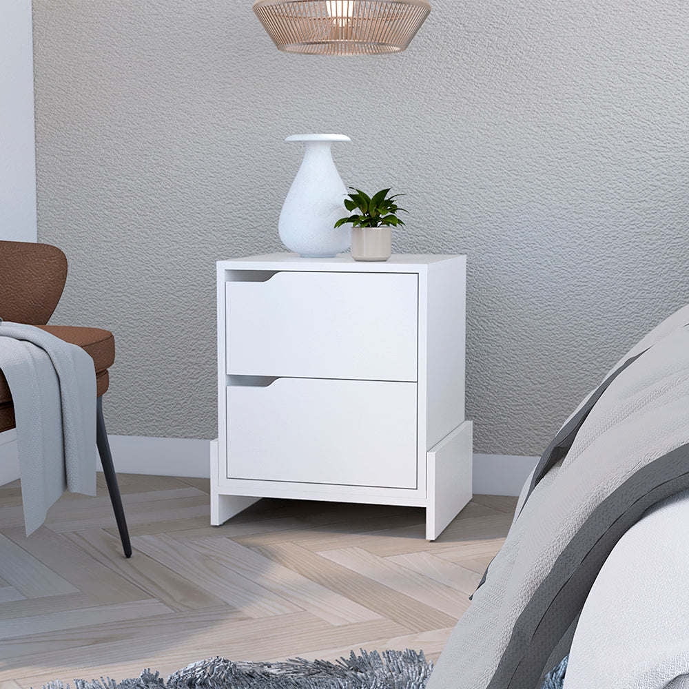 Treevol Furniture, Nightstand Brookland,Nightstand, Bedside Table With Double Drawers And Sturdy Base, White- Bedroom