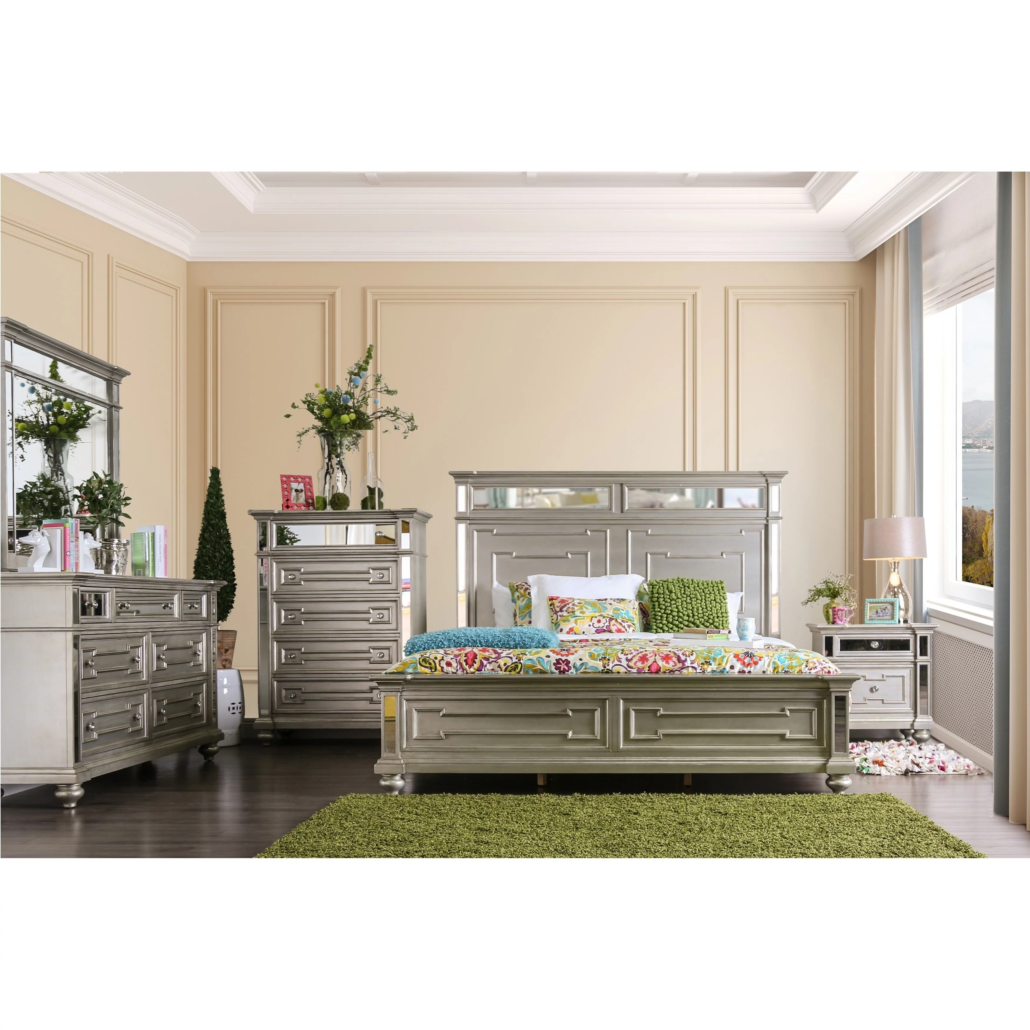 Furniture of America  Eaen Modern Champagne Solid Wood Panel Bed California King