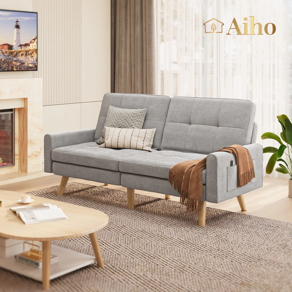 Aiho Convertible Futon Sofa Bed,Couches with with S-Springs and Adjustable Backrest for Living Room,Apartment Living Room,Office - Light Gray