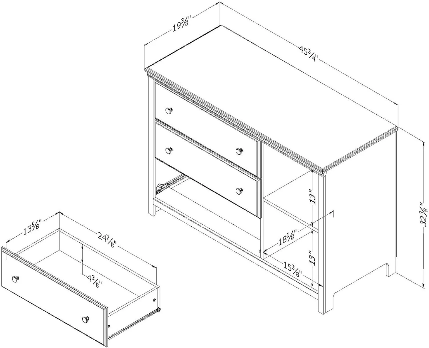 Cotton Candy 3-Drawer Dresser With Baskets, Soft Gray