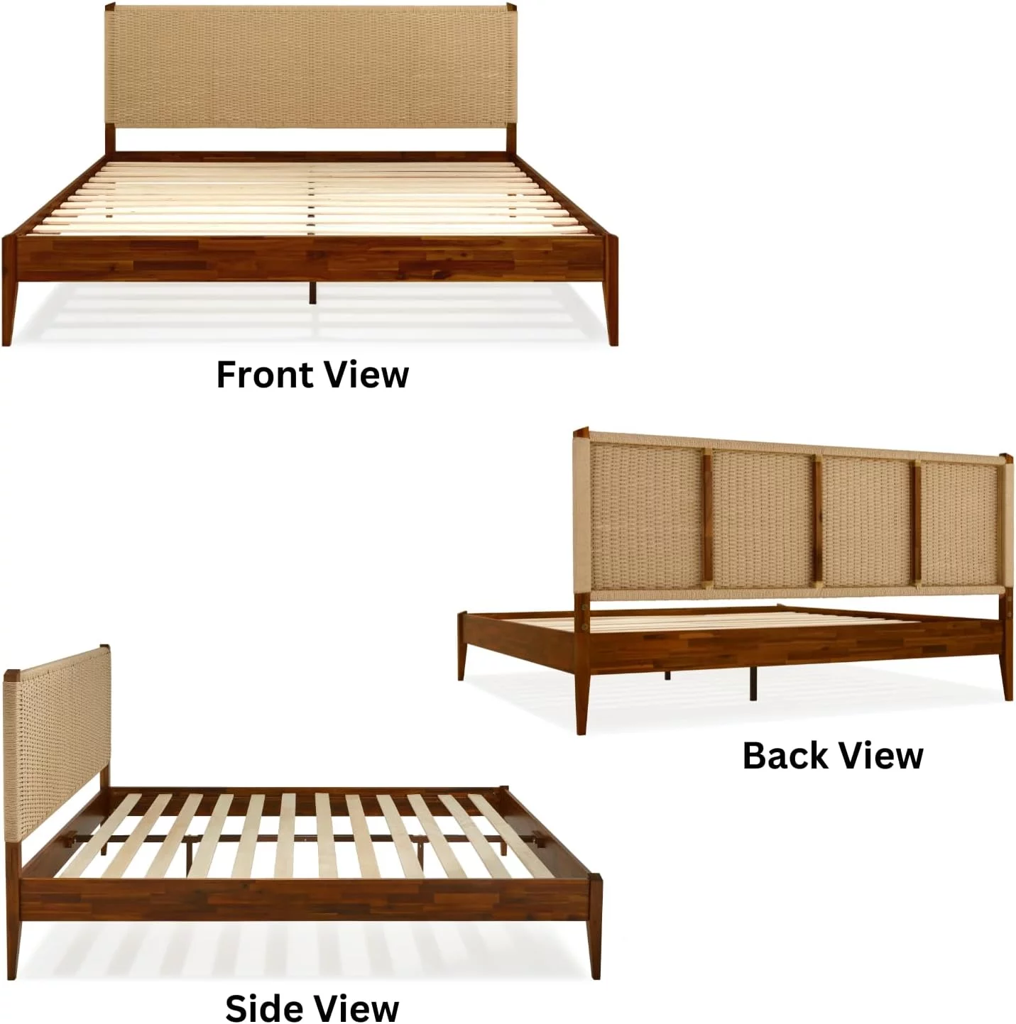 Bme Selina Wood Platform Bed Frame - Handcrafted Paper Cord Unique Headboard - No Box Spring Needed - 12 Strong Wood Slats Support - Easy Assembly - King, Dark Chocolate