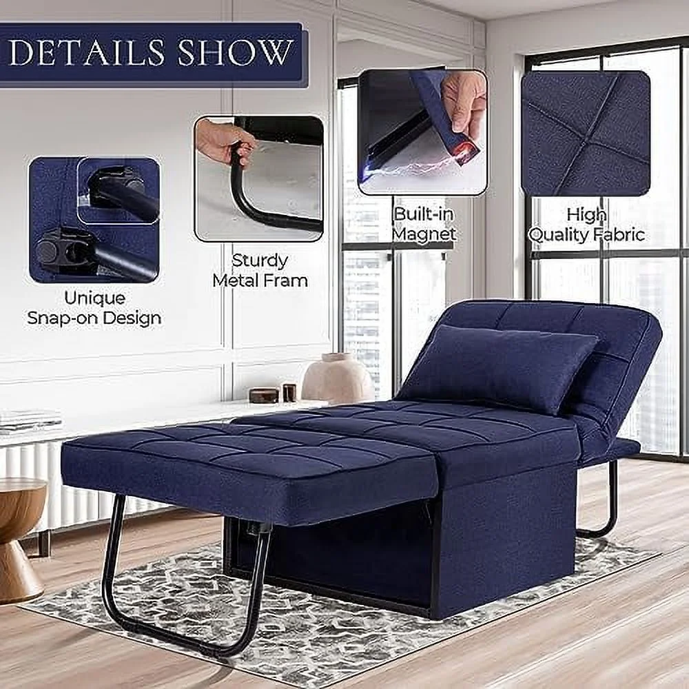 TJUNBOLIFE Convertible Sofa Bed  4 in 1 Multi- Folding Ottoman Bed with Adjustable Backrest  Modern Pull Out Sleeper Chair for Living Room Apartment Office (Gray  Medium-28 Width)