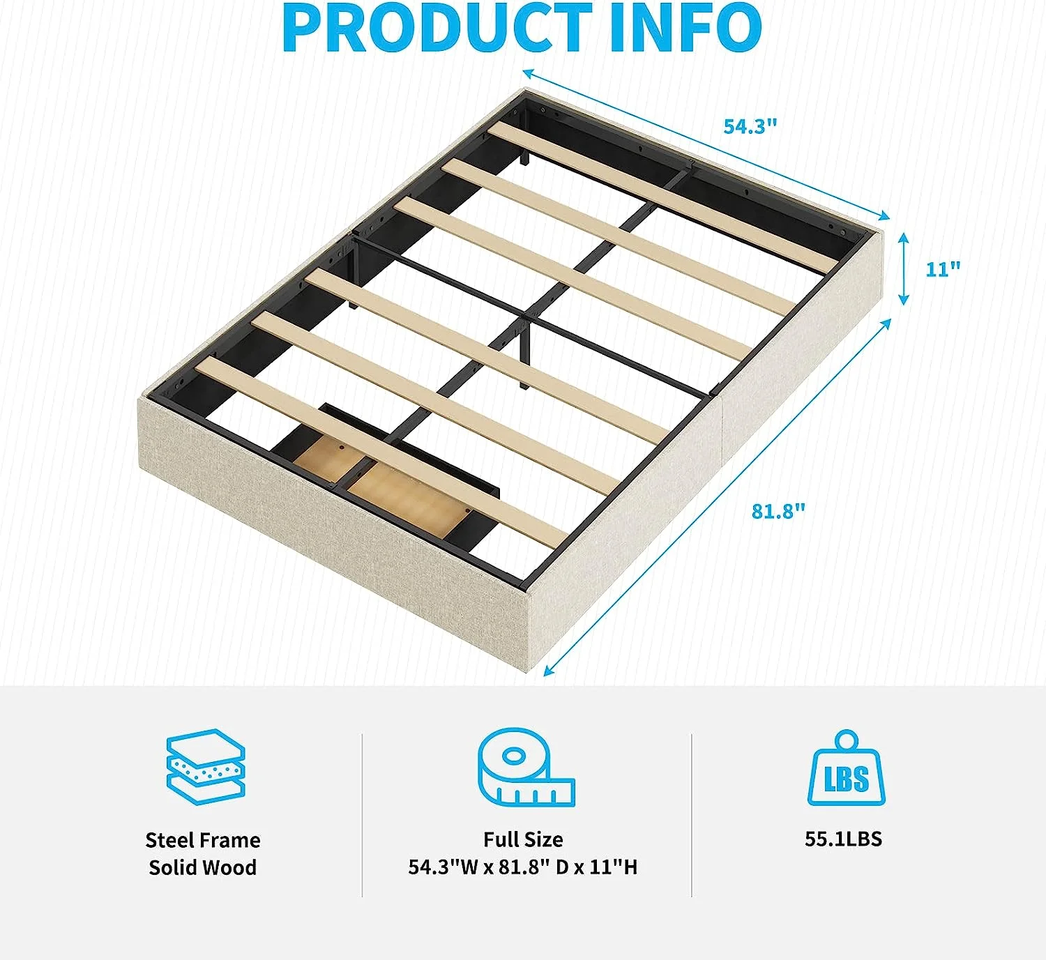 King Size Bed Frame with 2 Storage Drawers Cotton Linen Soft Fabric King Size Platform Bed Frame with Wood Slat Support No Box Spring Needed/Easy Assembly/Space Saving (Beige)