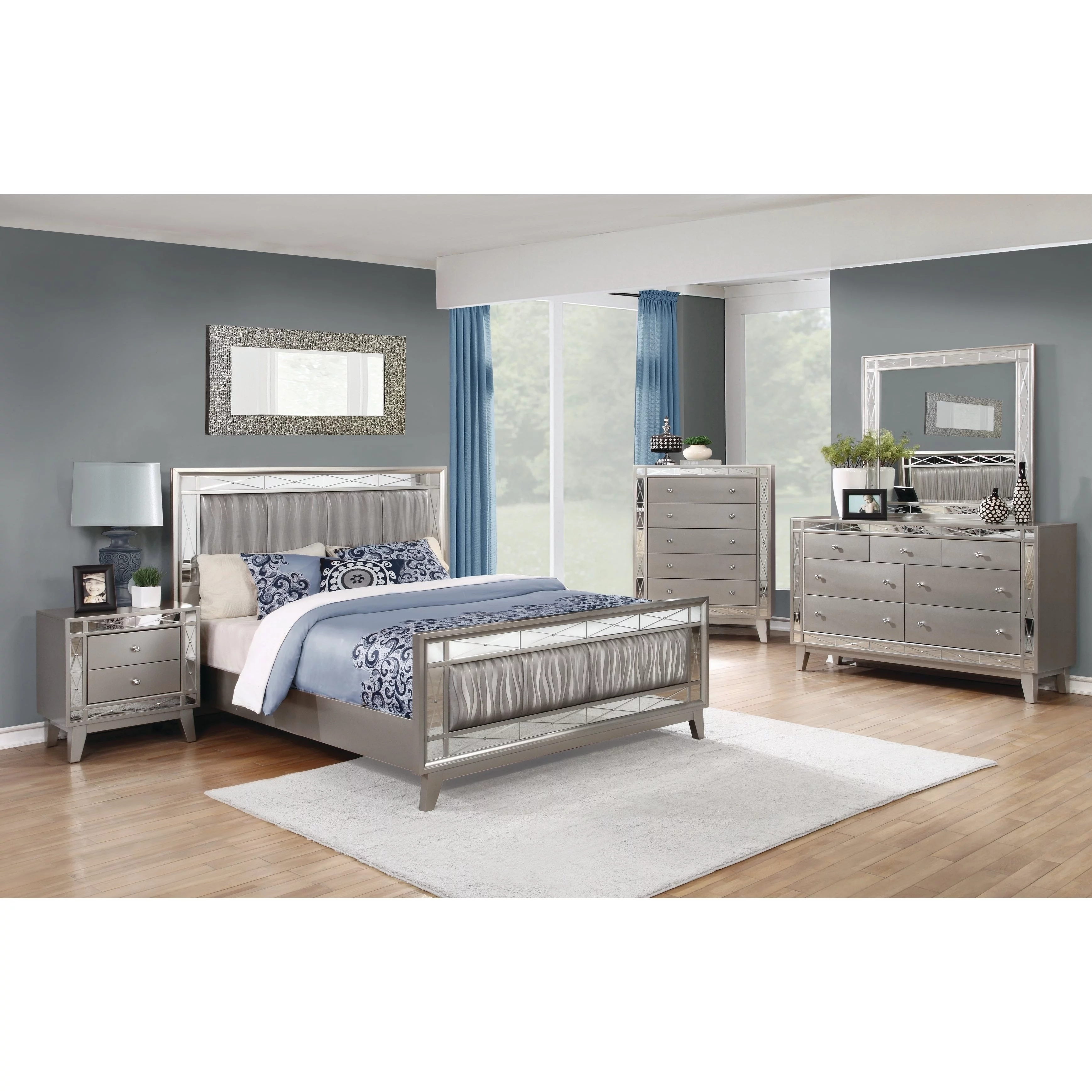 Coaster Furniture Leighton Metallic Mercury 4-piece Upholstered Bedroom Set Twin