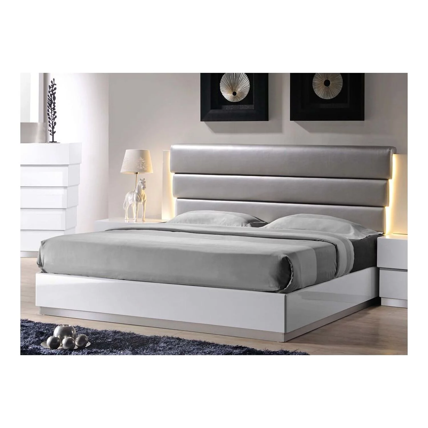 Best Master Florence Faux Leather Cal King Platform Bed in White/Gray