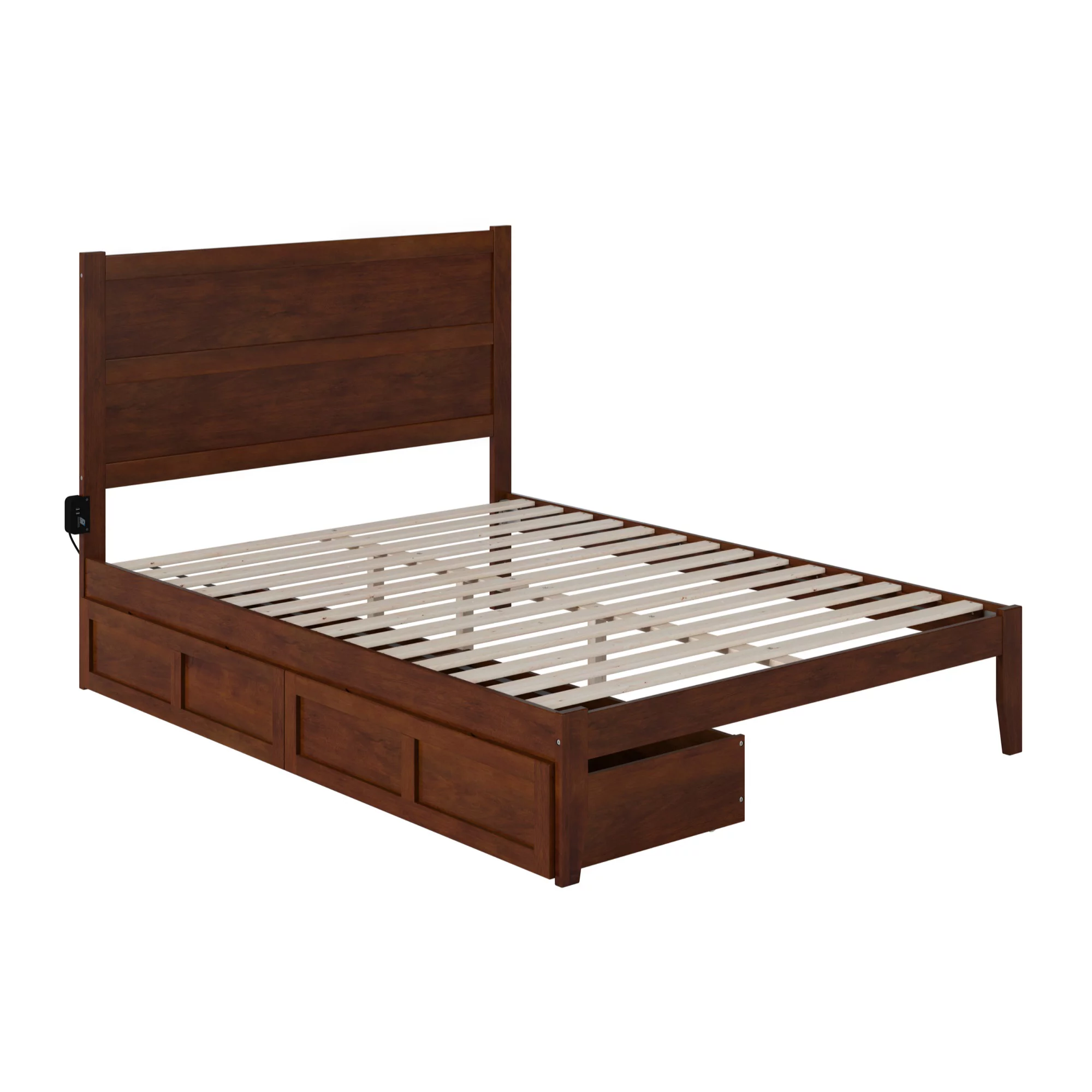 AFI NoHo Contemporary Wood Queen Bed with 2 Drawers in Walnut