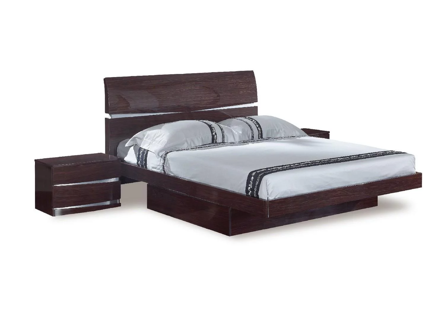 Wenge High Gloss Finish Storage King Bedroom Set 5Pcs Global United Wynn