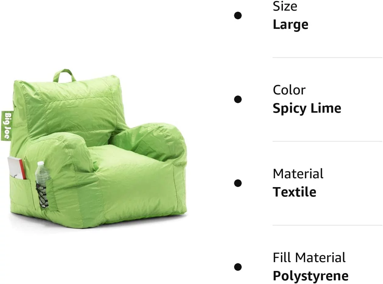 Big Joe Dorm Bean Bag Chair with Drink Holder and Pocket, Spicy Lime Smartmax, 3ft Spicy Lime Dorm Bag Chair