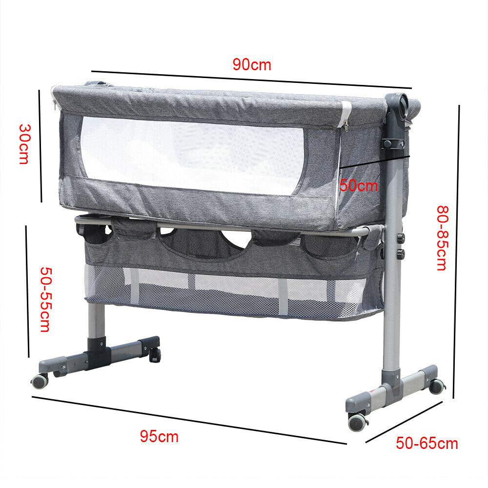 Loyalheartdy Portable Removable Infant Crib Gray Baby Bassinet Cradle Bedside Sleeper w/Detachable Mattress, Adjustable Height