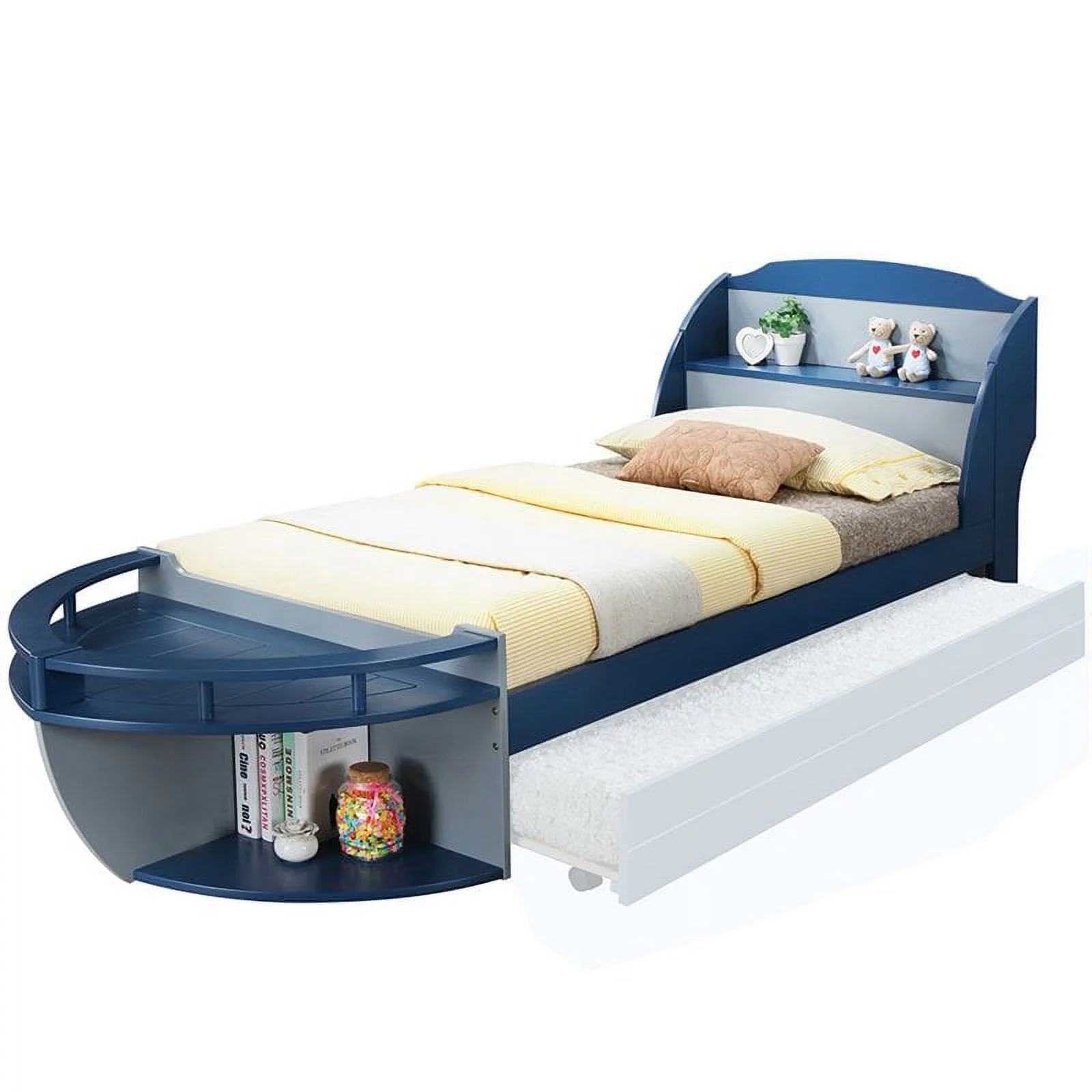 Home Square 2-Piece Set with Twin Boat Bed and Twin Trundle in Gray