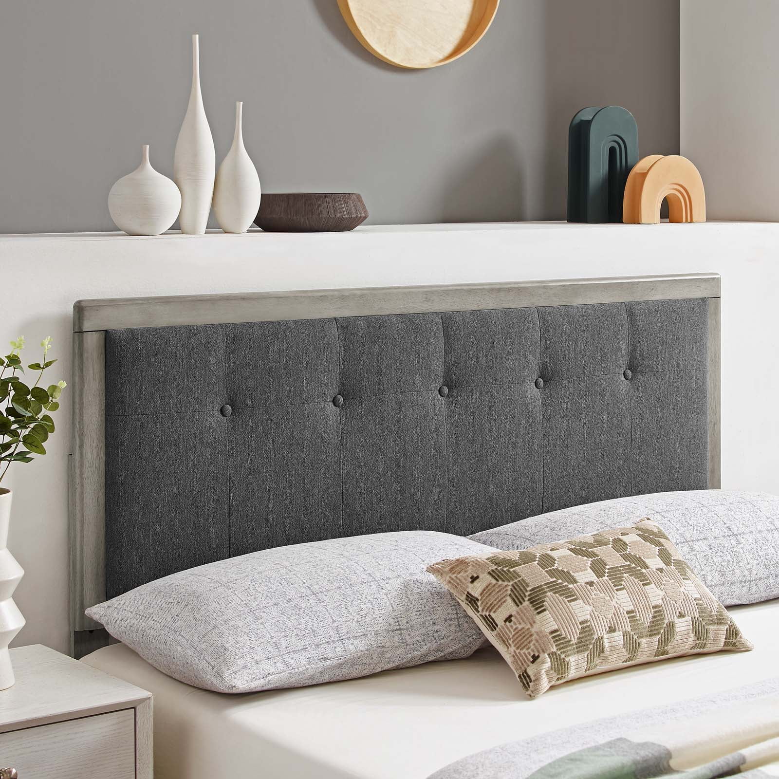 Tufted Headboard, Twin Size, Wood, Fabric, Grey Gray, Modern Contemporary Urban Design, Bedroom Master Guest Suite