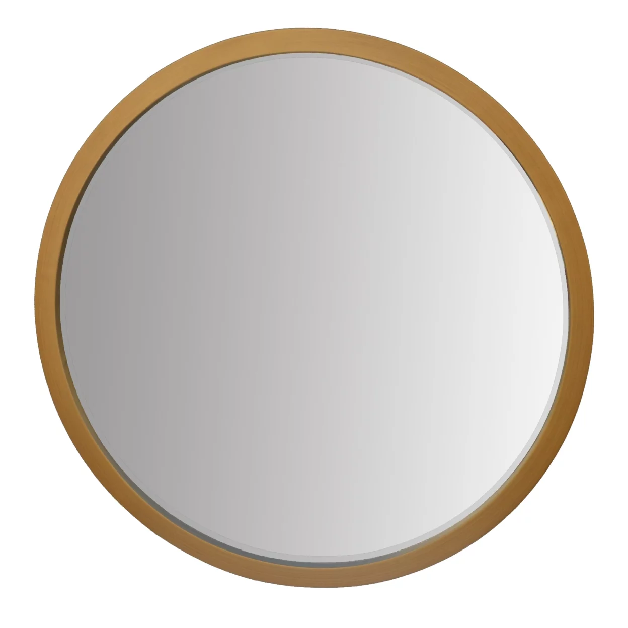32 Inch Round Wooden Frame Floating Wall Beveled Mirror, Brown- Saltoro Sherpi
