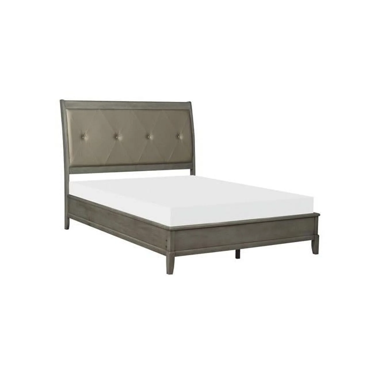 Hadly Classic Sleigh Bed with Button Tufted Headboard, Gray - Queen Size