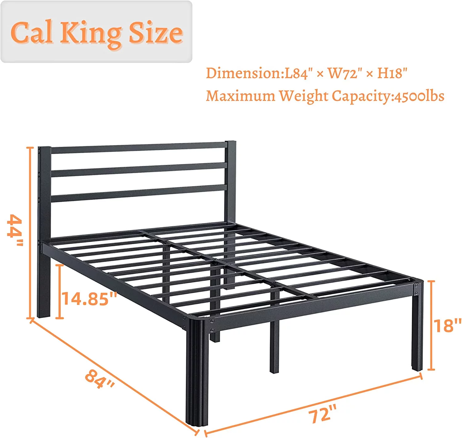 JIAH Twin XL Metal Bed Frame with Headboard, 18 Inch Heavy Duty Platform, No Box Spring Needed, Non-Slip Mattress Foundation, Noise Free, Easy Assembly, Black