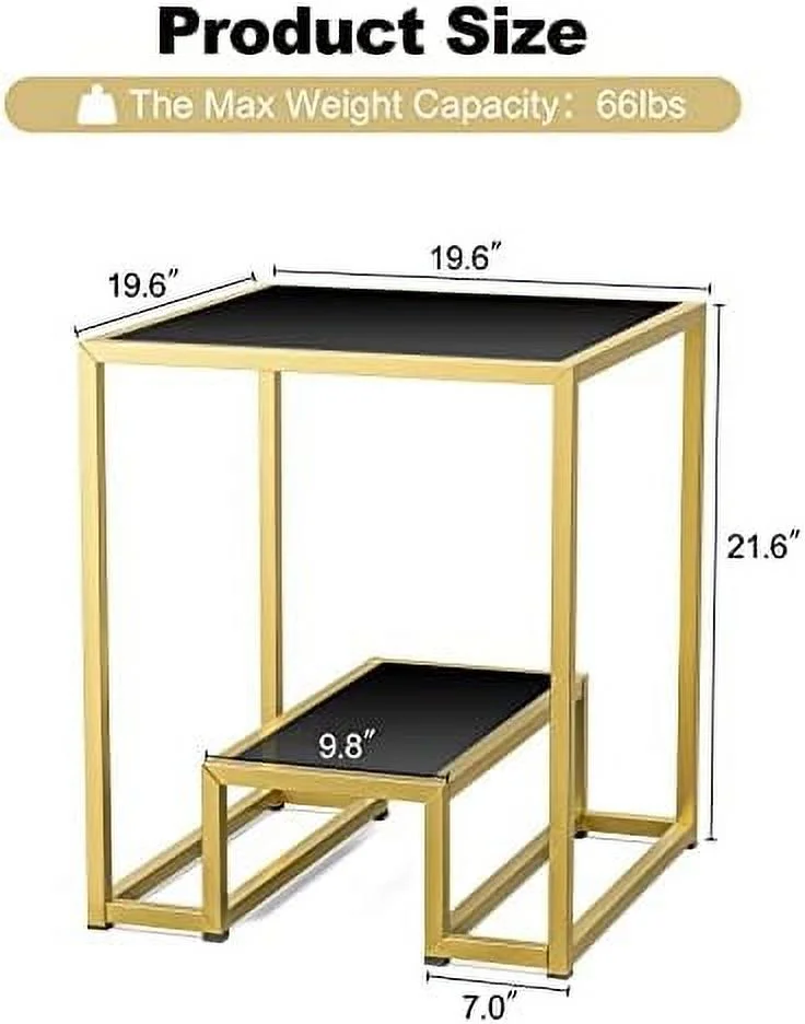 HBBOOMLIFE High Gloss Gold Nesting End Table 2-Tier Faux Marble Sofa with Metal Frame Bedside Table for Small Space Living Room Bedroom Office