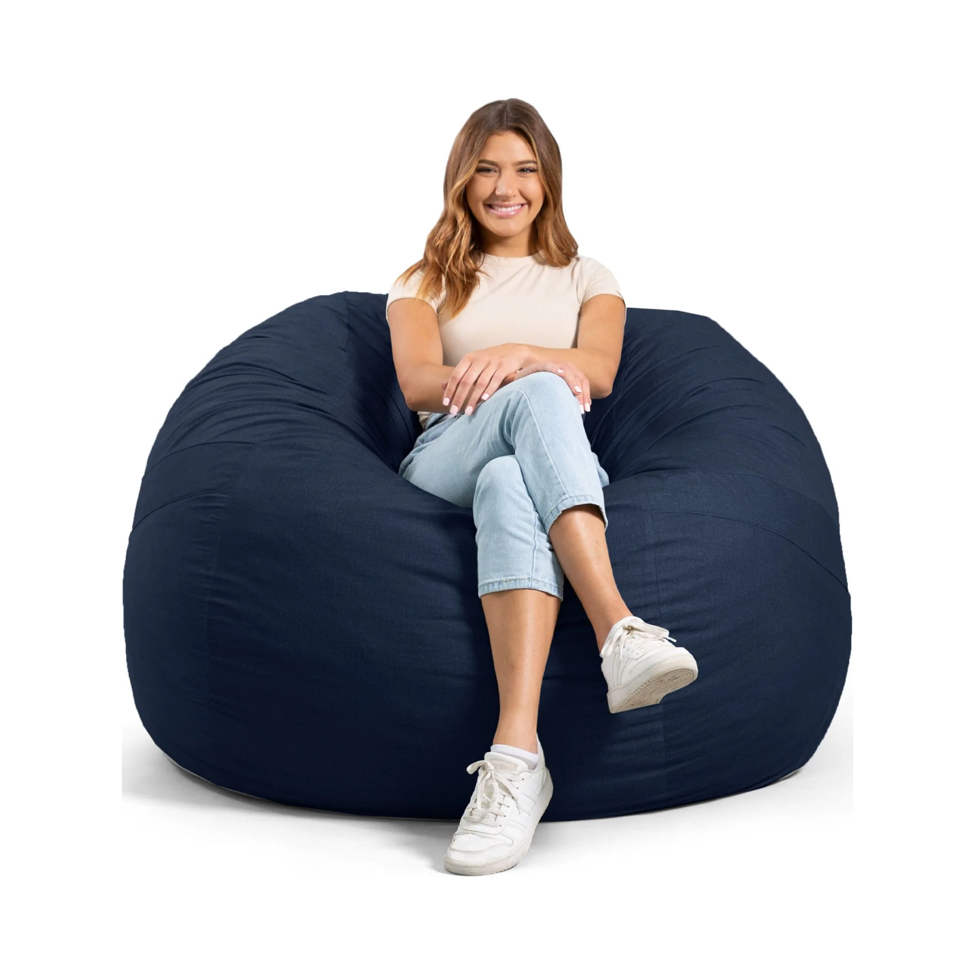 Big Joe Fuf Large Foam Filled Bean Bag Chair with Removable Cover, Cobalt Lenox, Durable Woven Polyester, 4 feet Big