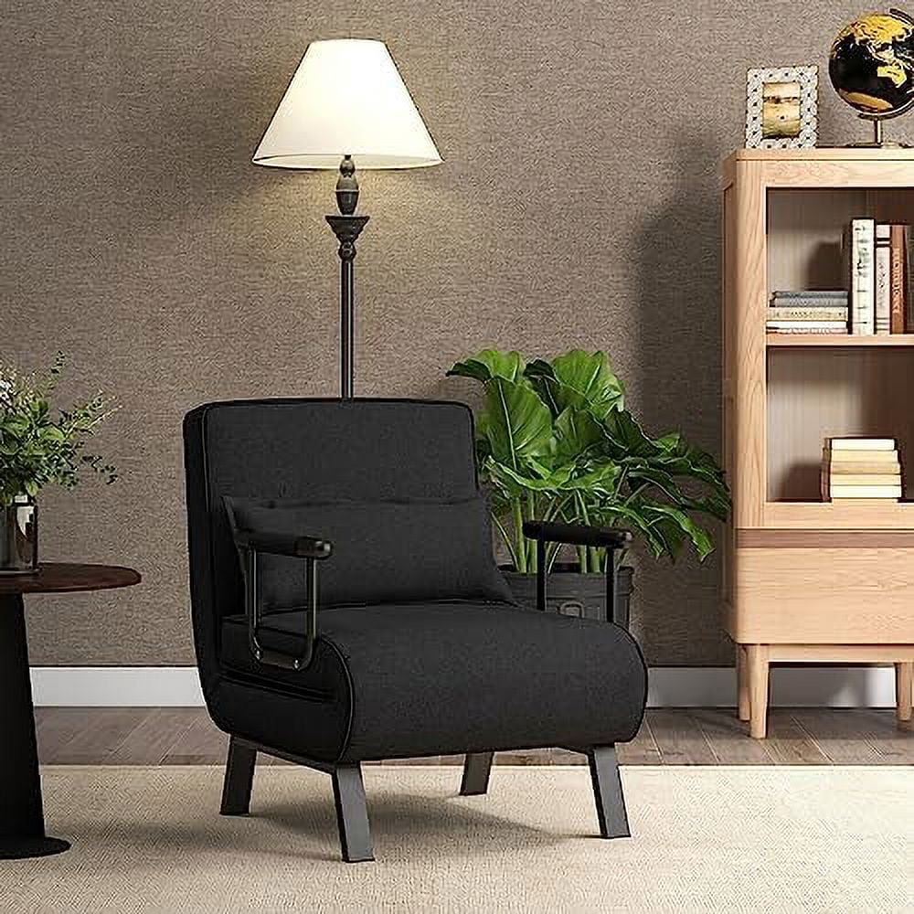 xrboomlife 4 in 1 Convertible Sofa Chair Bed  Leisure Recliner Sleeper w/ 6 Adjustable Position Backrest Lounge Seat  Folding Sofa Bed w/High Elastic Sponge  Ideal for Home  Office (Black