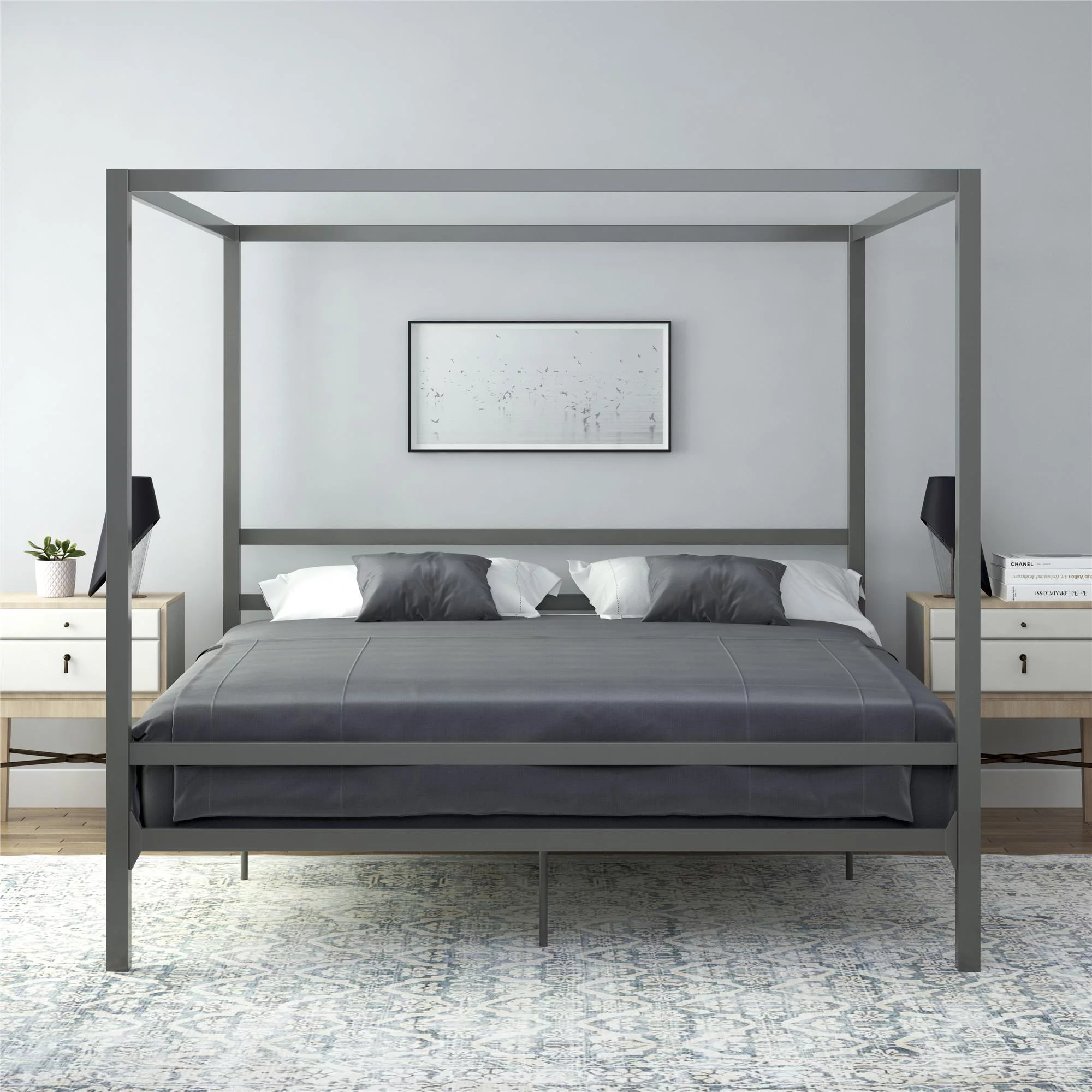 DHP Modern Metal Canopy Platform Bed Frame, King, Gunmetal Gray