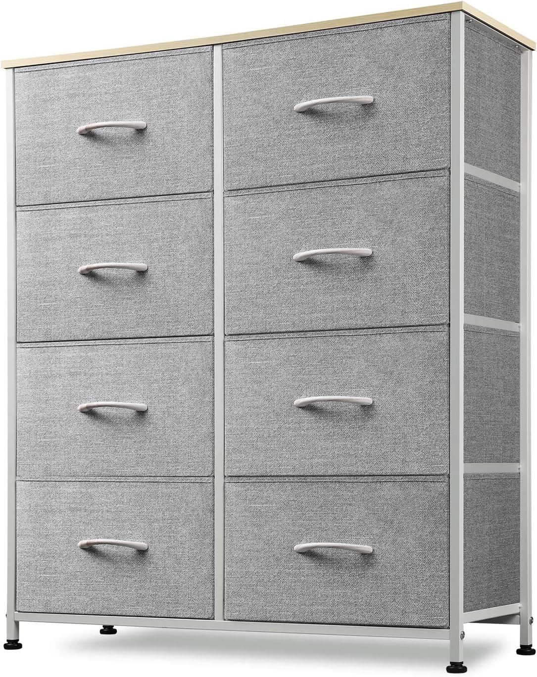 xrboomlife Fabric Dresser with 8 Drawers Dresser for Bedroom Hallway Nursery Entryway Closets Sturdy Metal Frame Wood Tabletop Easy Pull Handle Gray
