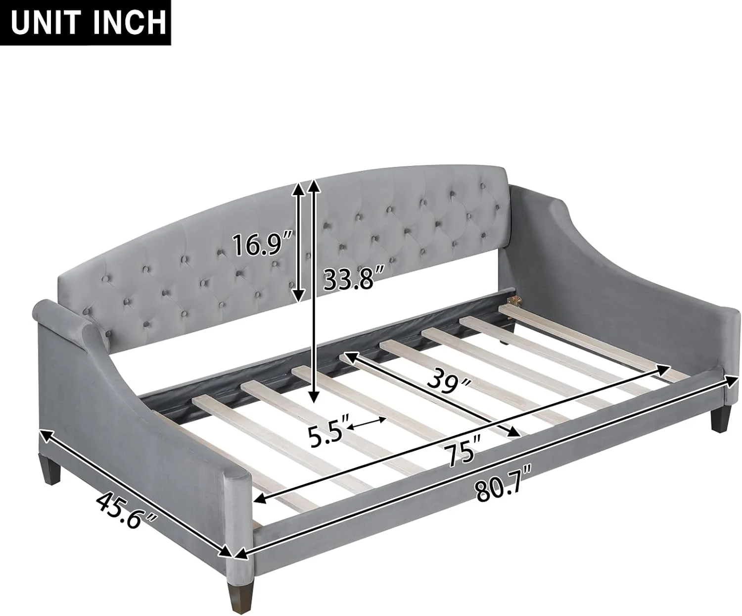 Size Luxury Tufted Button Upholstered Daybed Frame, Sofa Bed For Bedroom Living Room, Grey