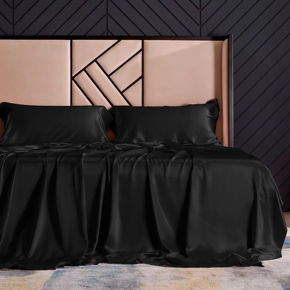 THXSILK 19 Momme Silk Bedding Sheet Set with Pillow Shams (4pcs)
