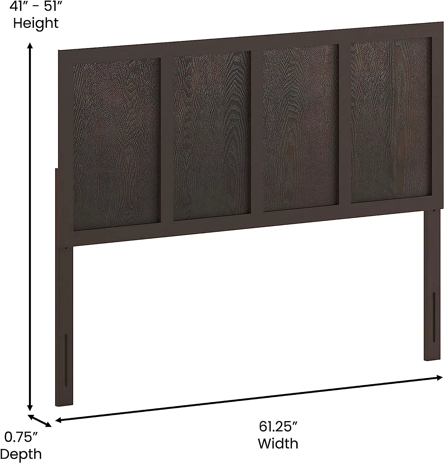 Omar Queen Size Four Panel Wooden Adjustable Headboard In Dark Brown