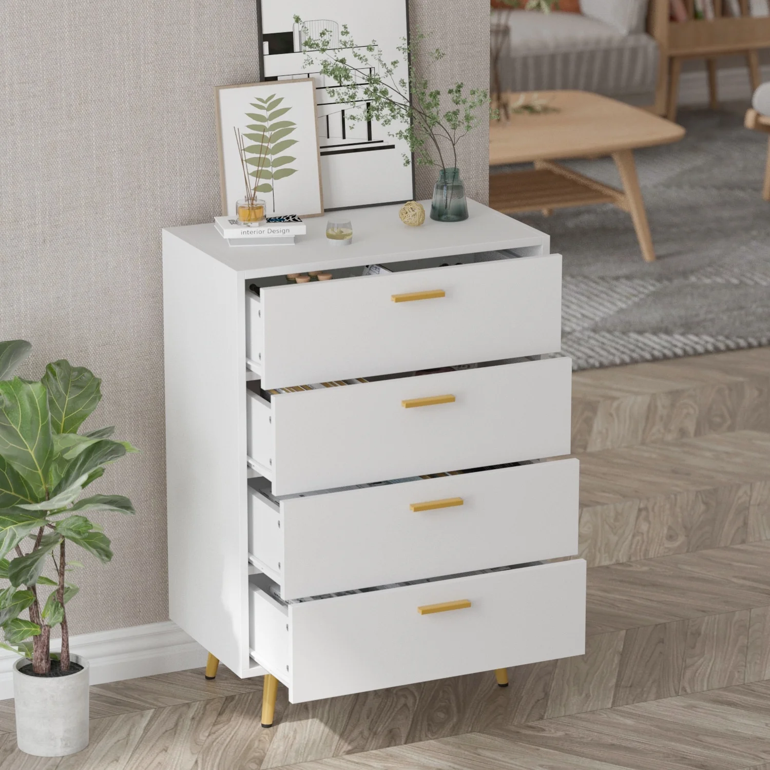 Timechee 37.5-inch Modern Space Saving 4-Drawer Chest, White