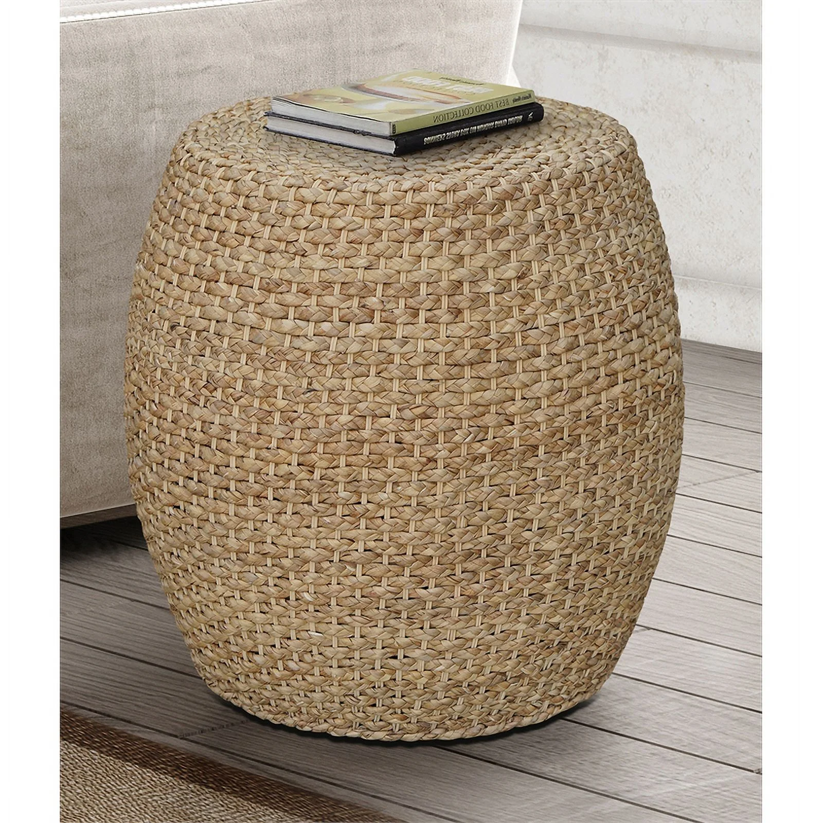 Gallerie Decor Fiji Transitional Hyacinth Wood Drum Side Table in Natural