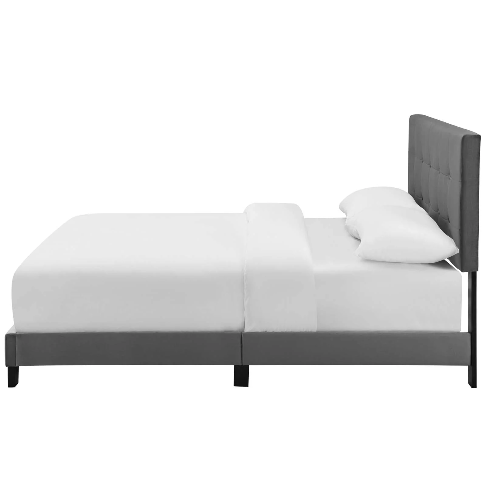Contemporary Modern Urban Designer Bedroom Twin Size Platform Bed Frame, Velvet Fabric, Grey Gray