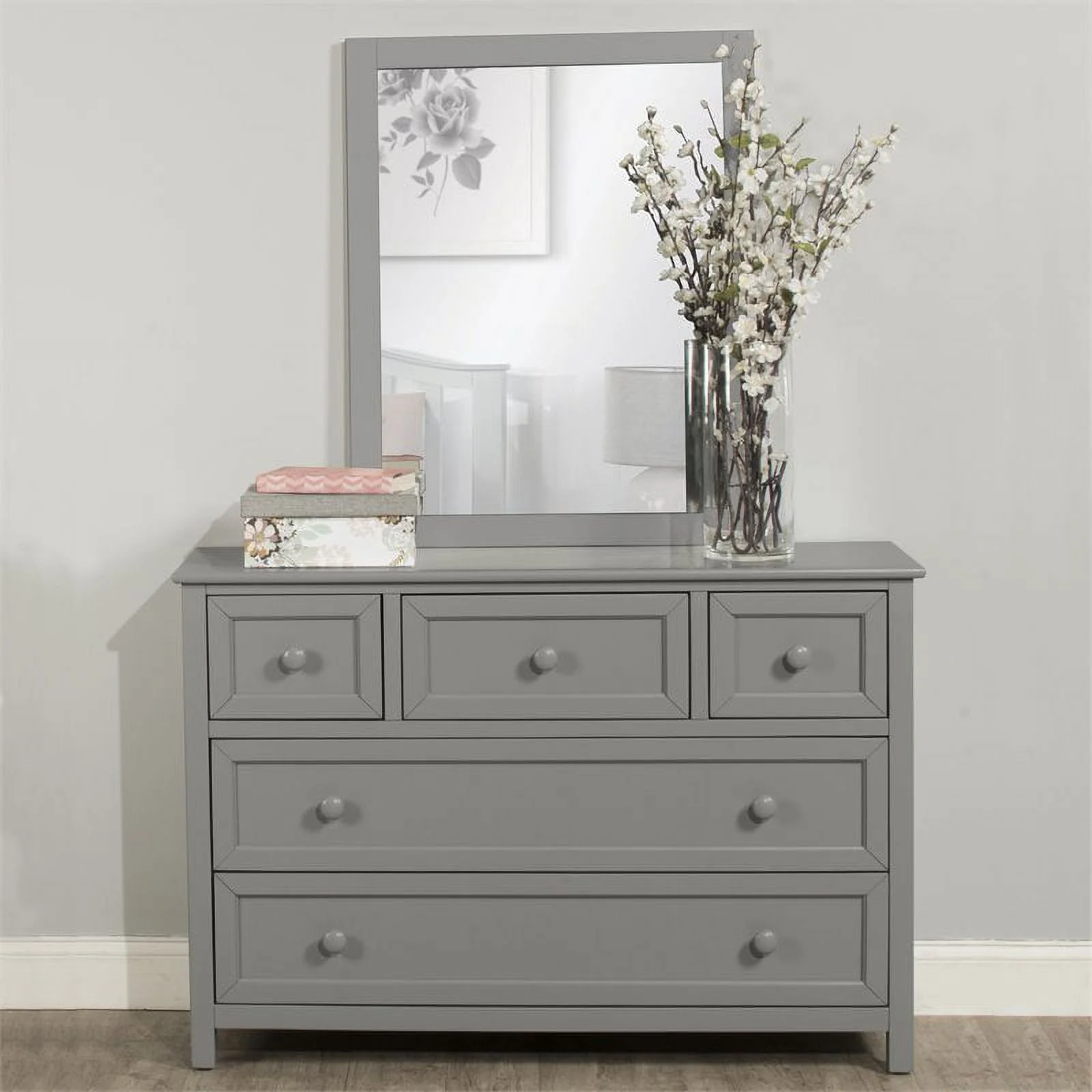 Hillsdale Schoolhouse 4.0 Contemporary Wood Dresser and Mirror in Gray