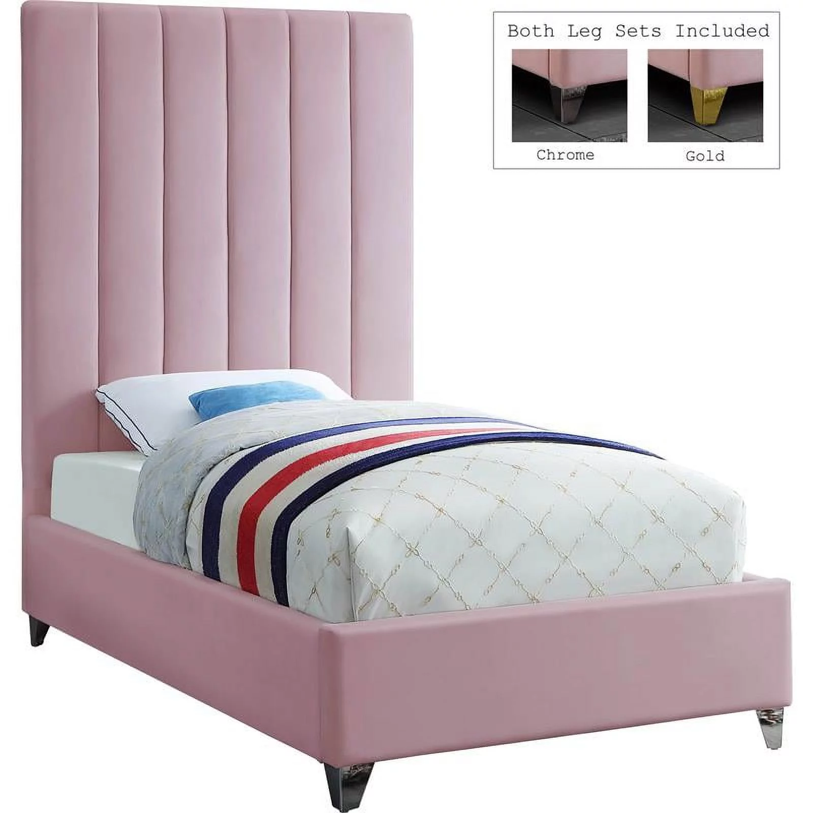 Meridian Furniture Via Contemporary Wood Leaning Platform Bed, Twin, Pink/Gold