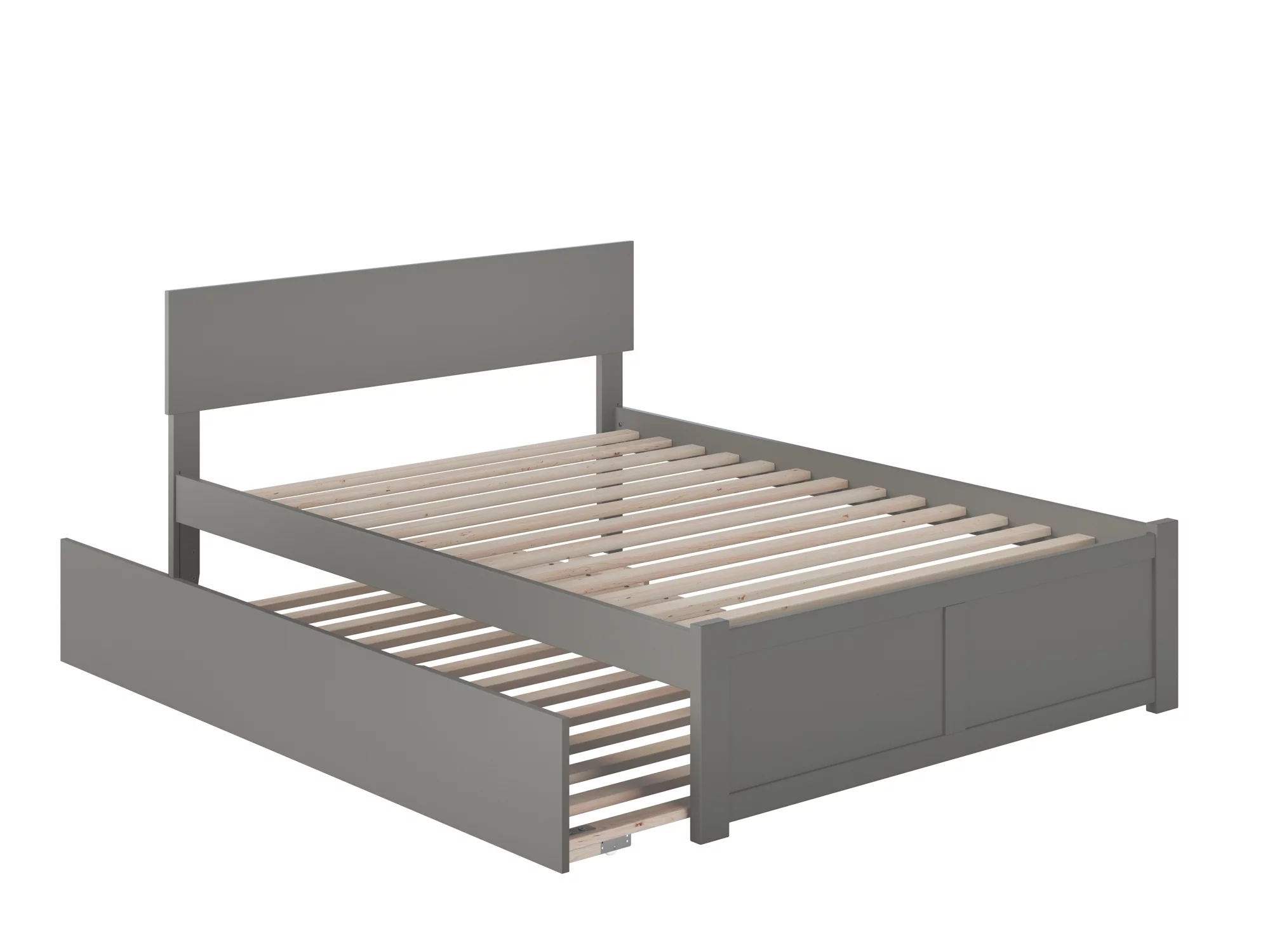 Orlando Full Platform Bed with Flat Panel Foot Board and Full Size Urban Trundle Bed in Grey